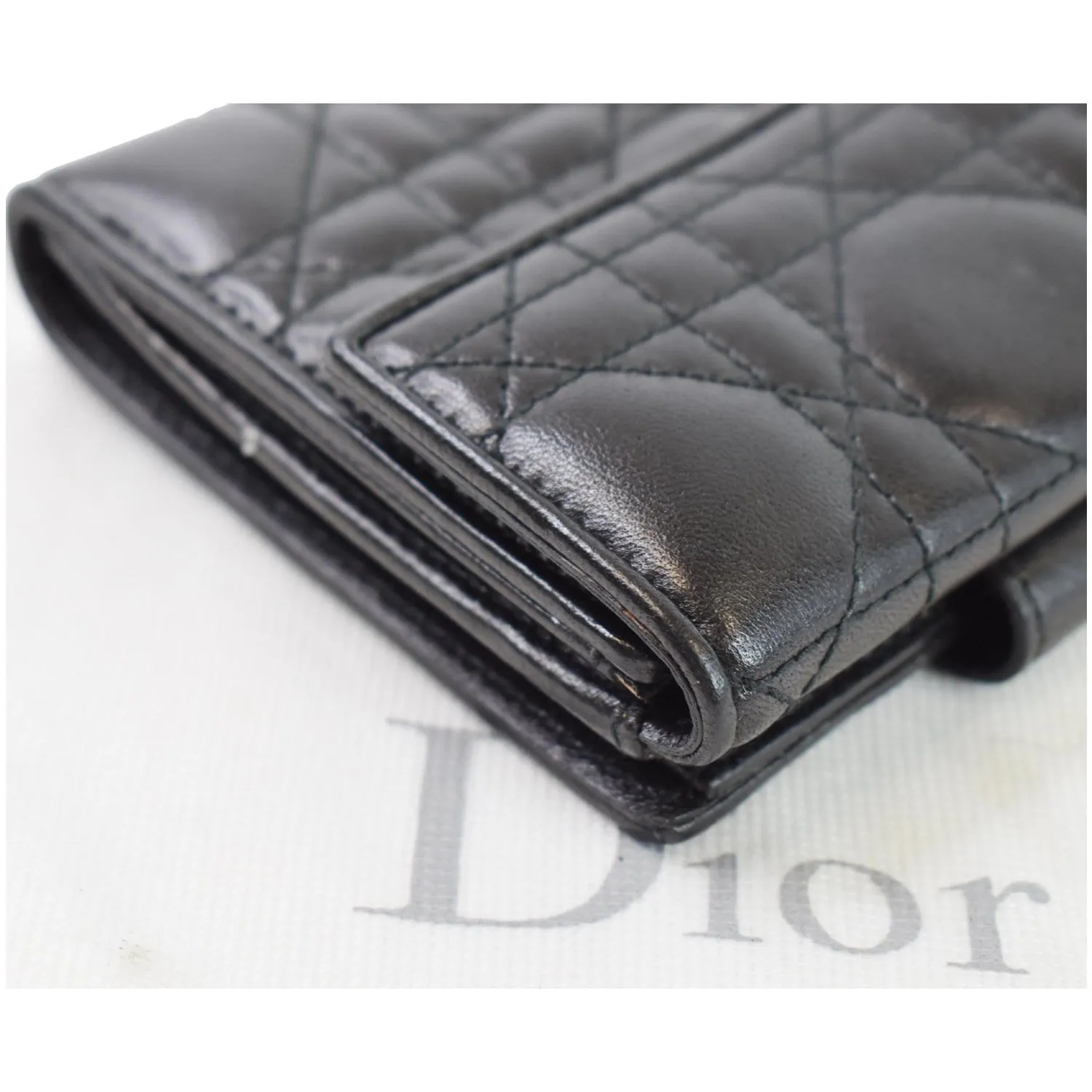 CHRISTIAN DIOR Cannage Lady Dior Charm Leather Wallet Black