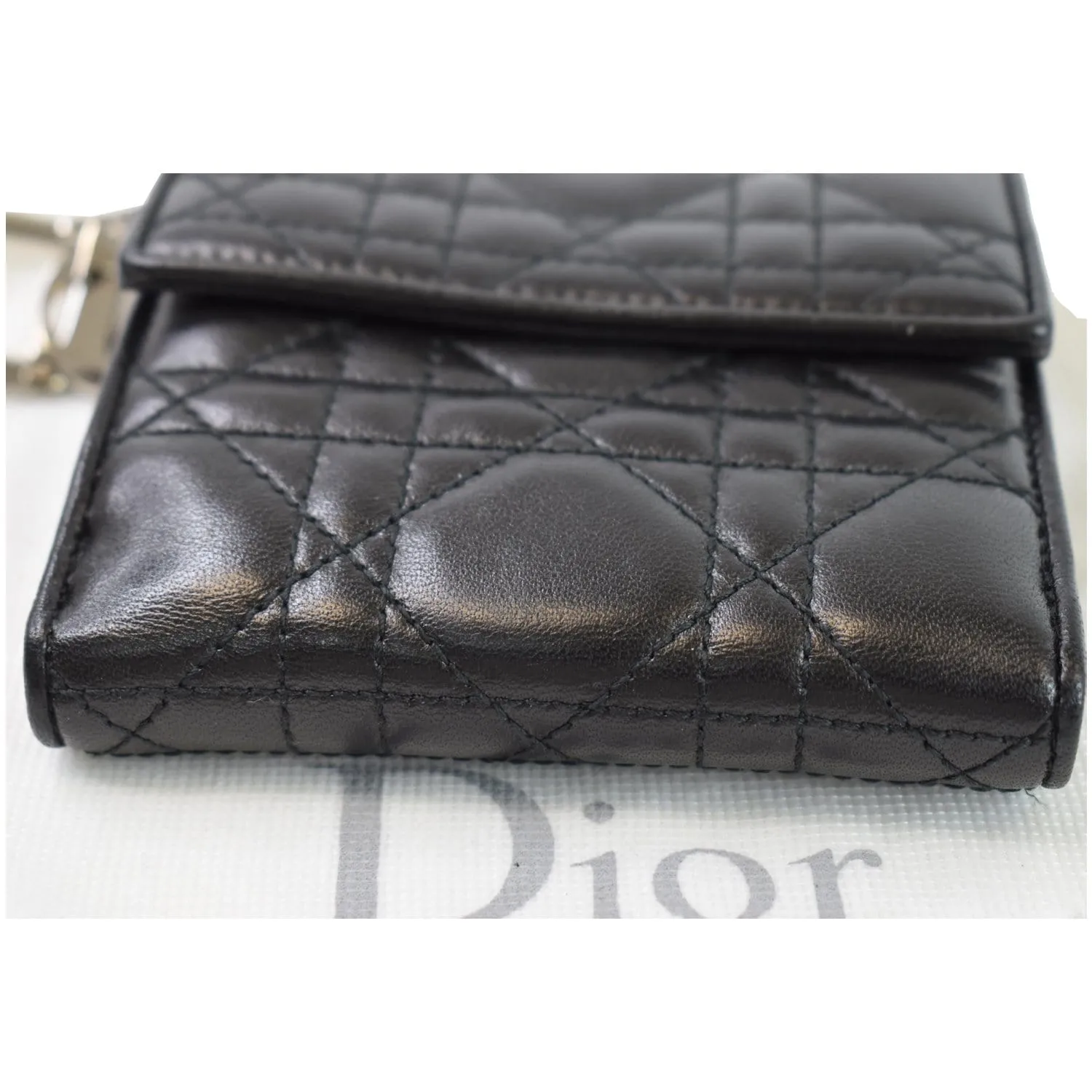 CHRISTIAN DIOR Cannage Lady Dior Charm Leather Wallet Black
