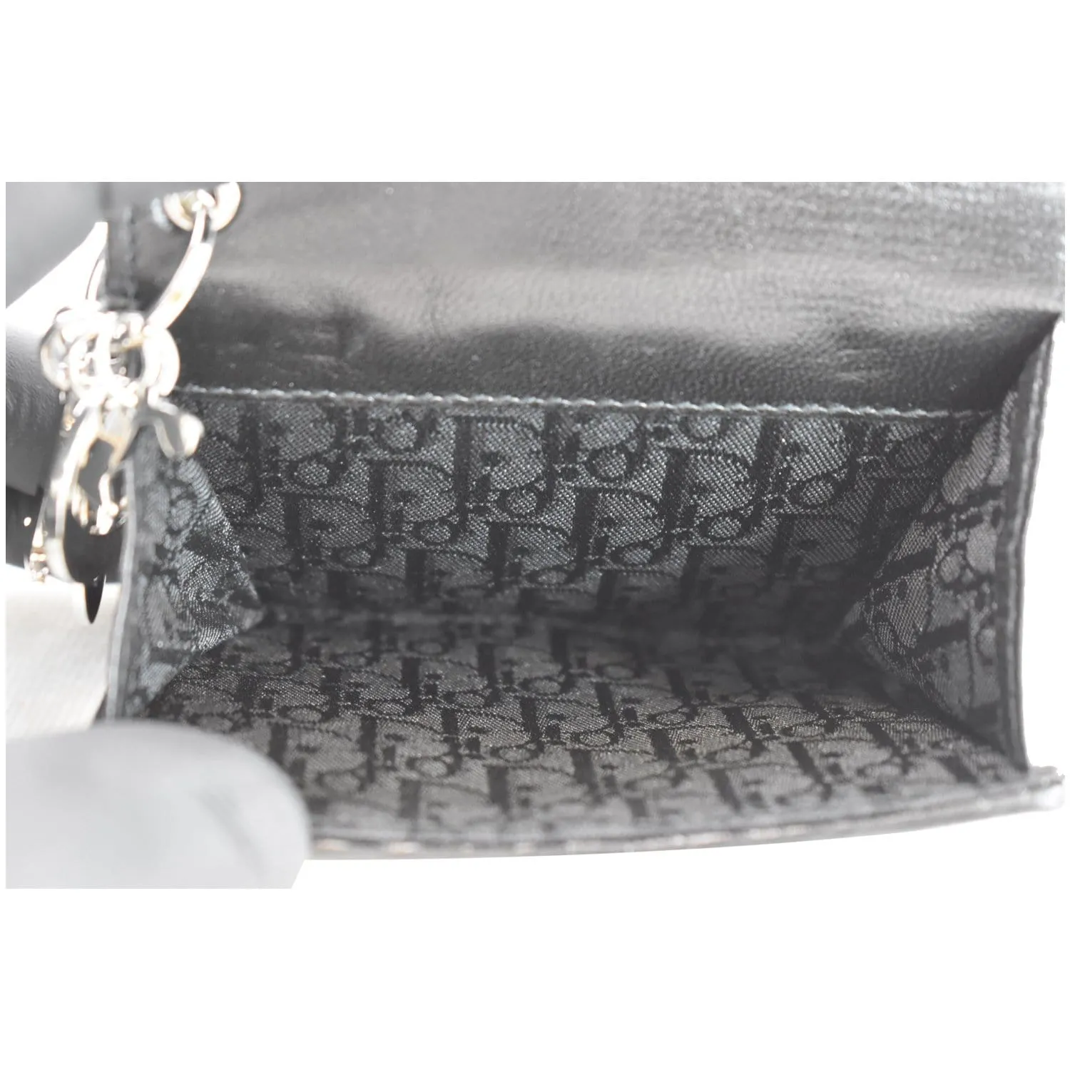 CHRISTIAN DIOR Cannage Lady Dior Charm Leather Wallet Black