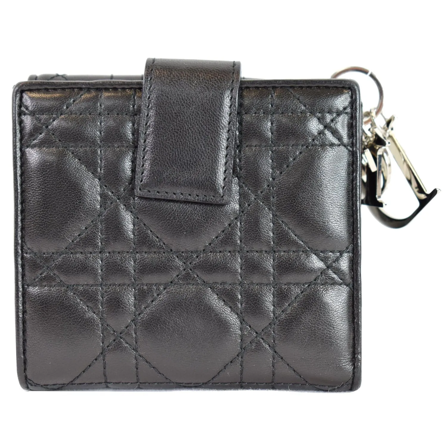 CHRISTIAN DIOR Cannage Lady Dior Charm Leather Wallet Black