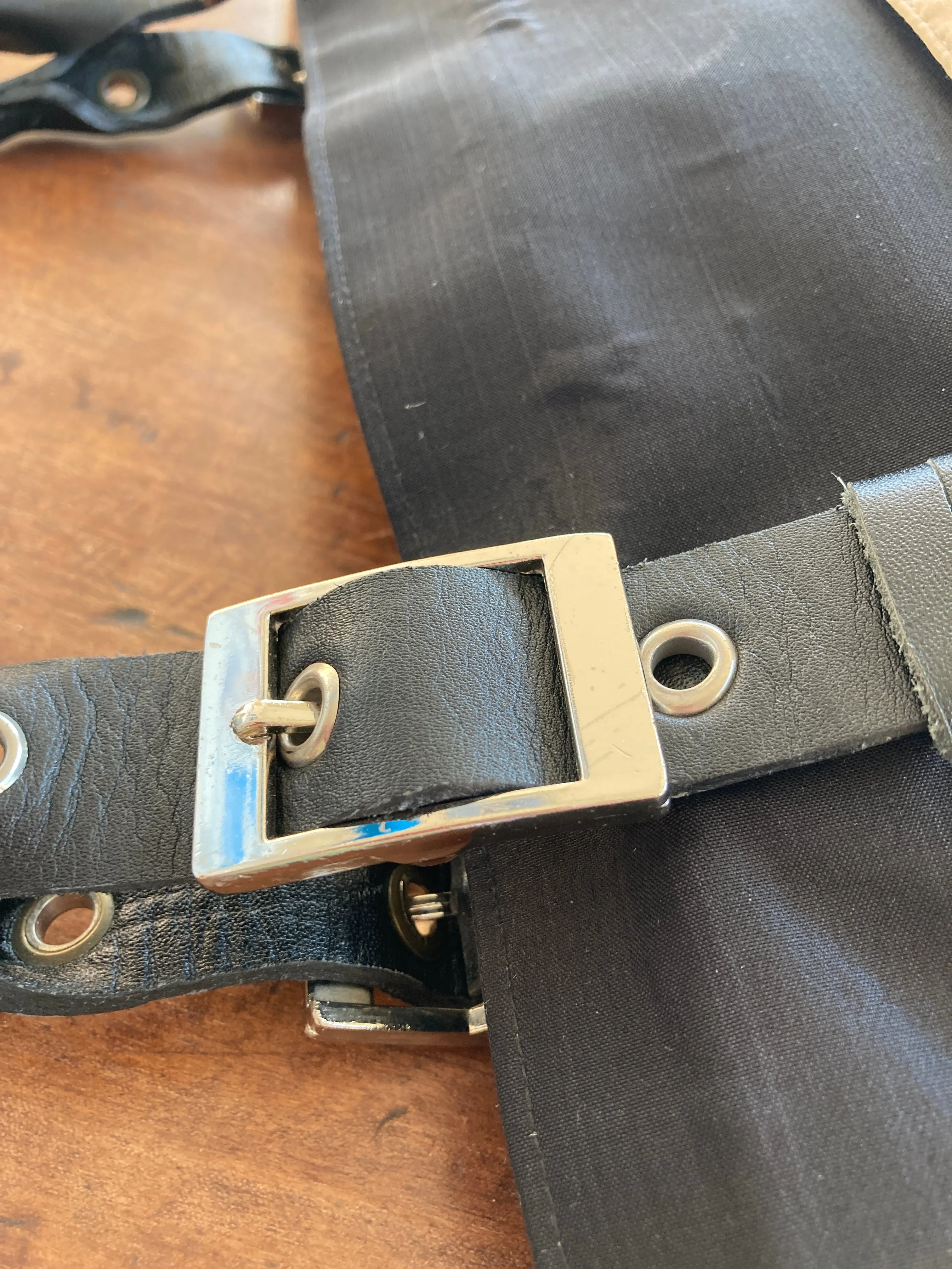 Clare V. Black/Taupe Silk and Leather Tote