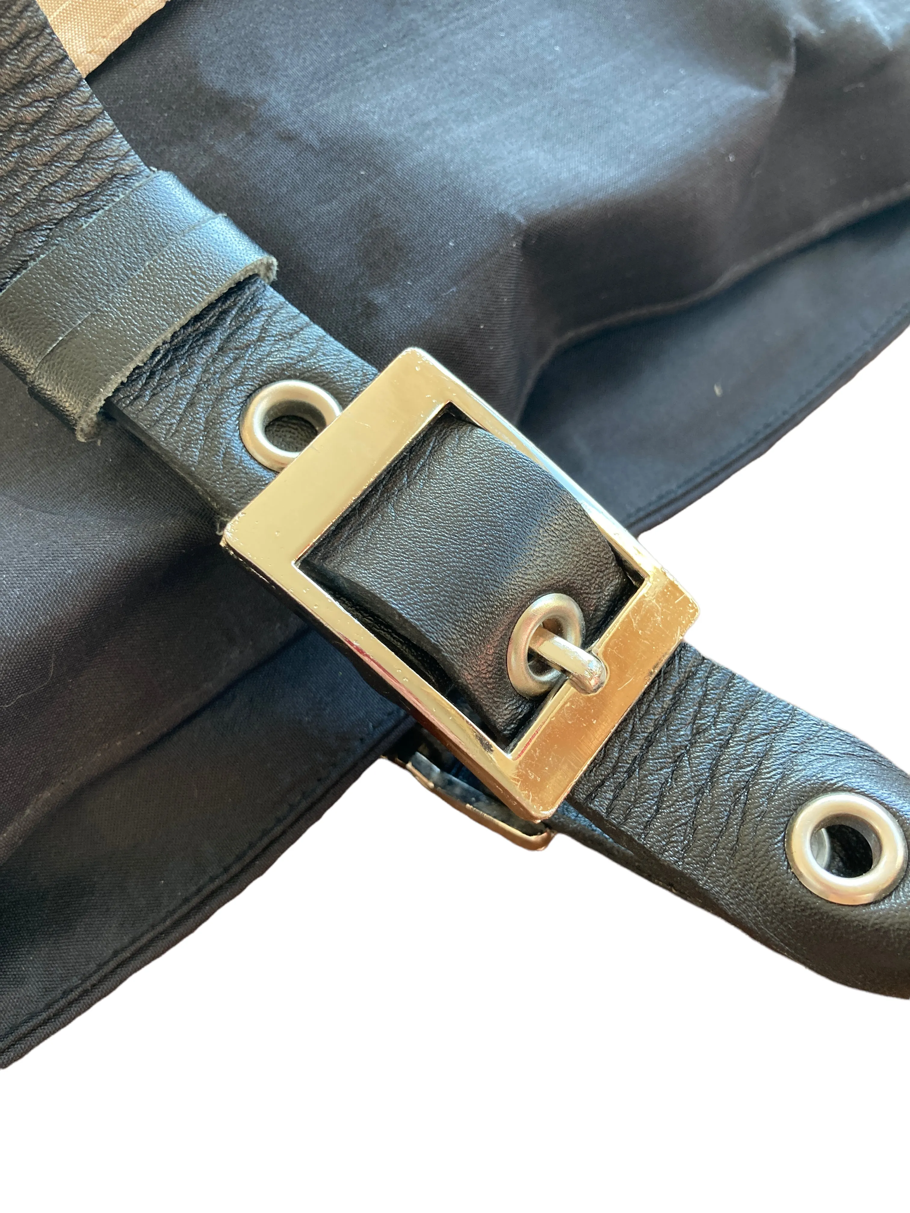 Clare V. Black/Taupe Silk and Leather Tote