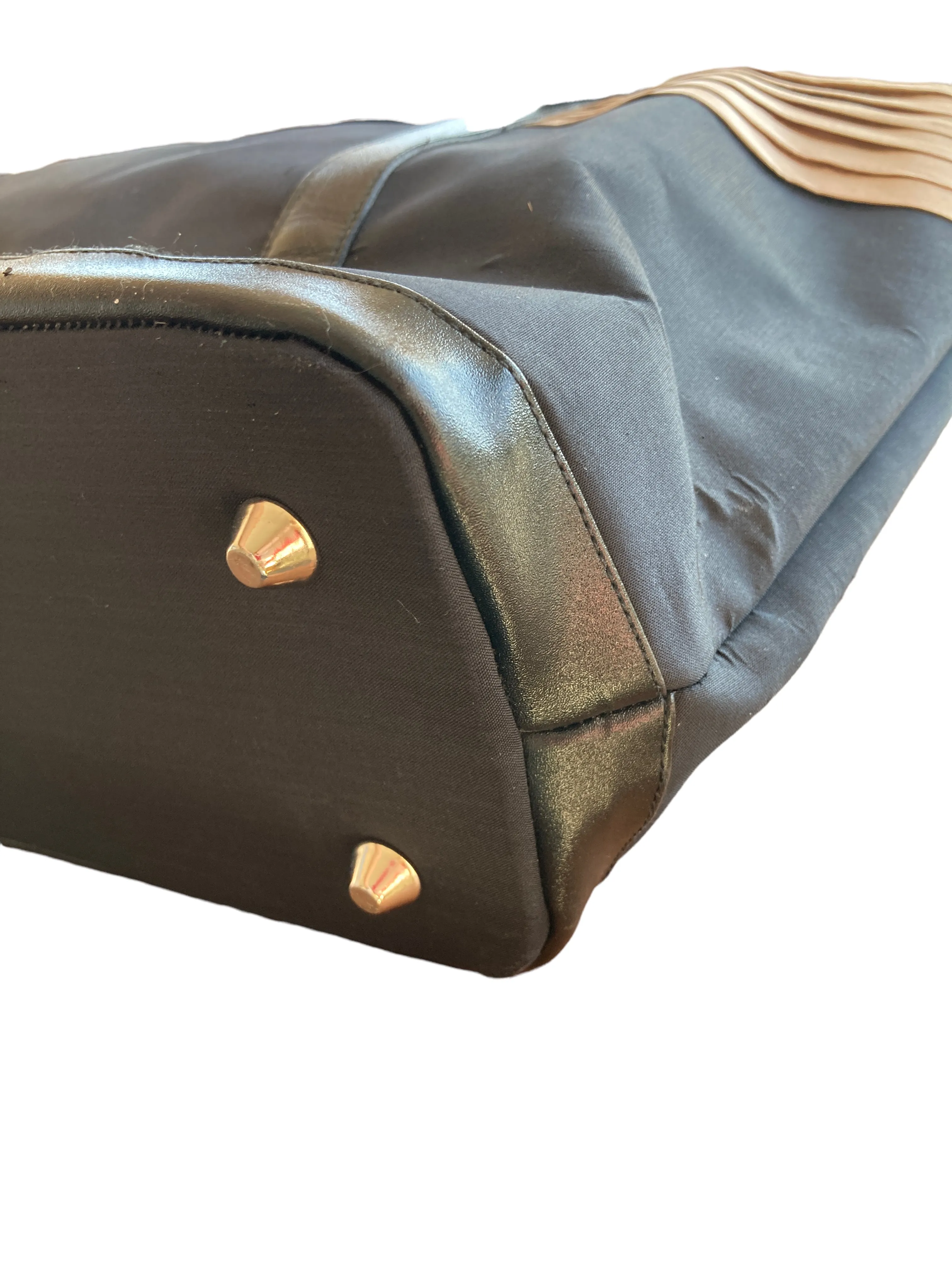 Clare V. Black/Taupe Silk and Leather Tote