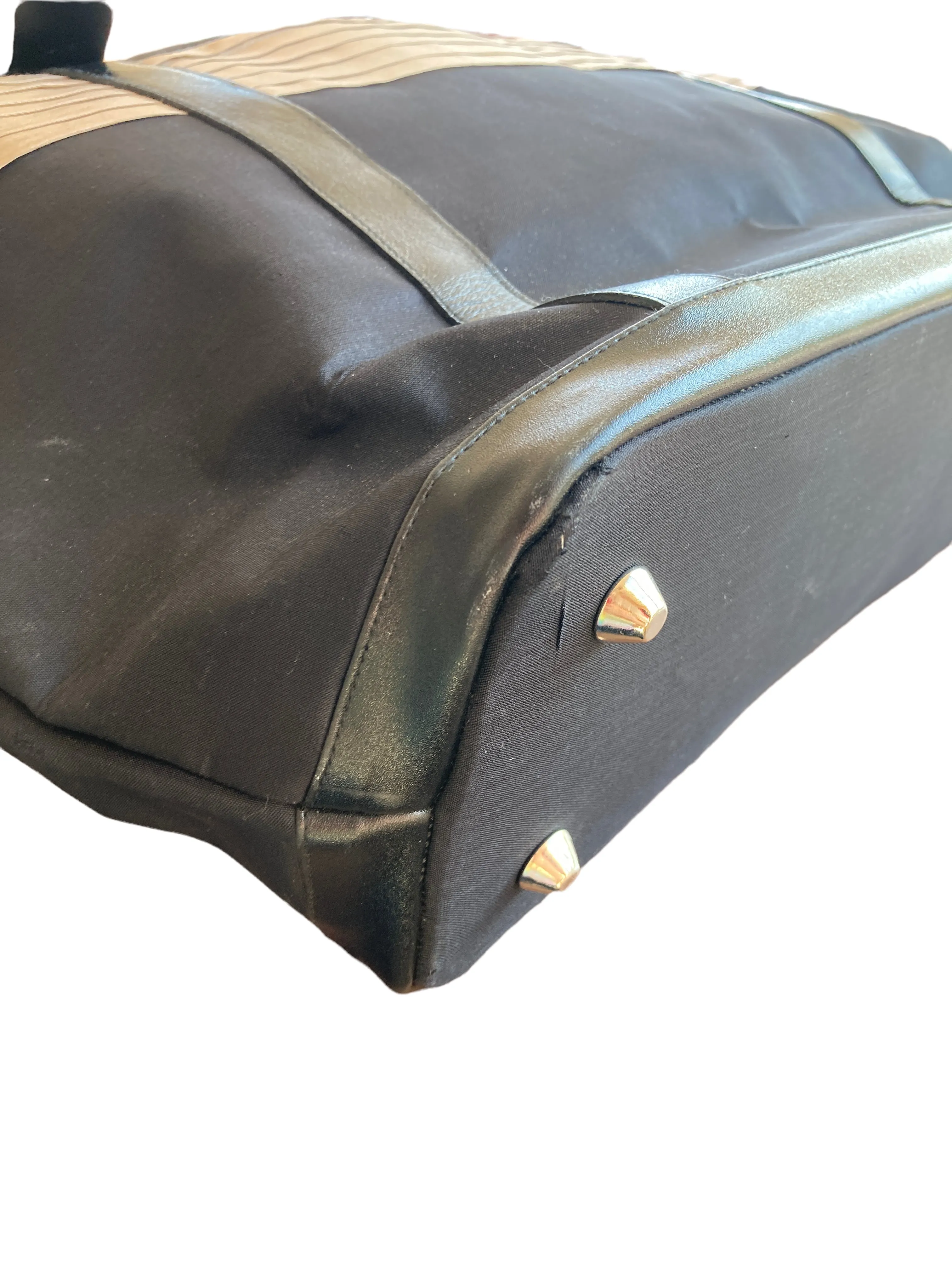 Clare V. Black/Taupe Silk and Leather Tote