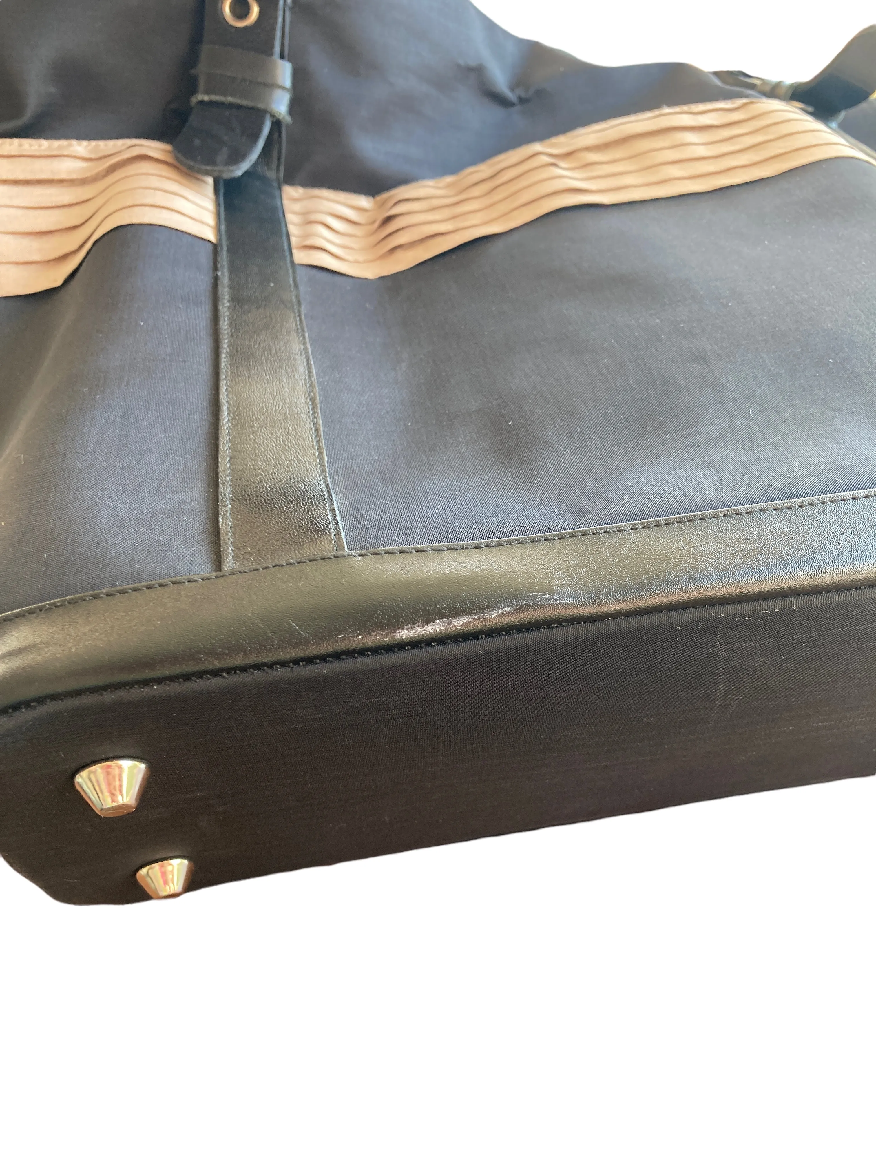 Clare V. Black/Taupe Silk and Leather Tote