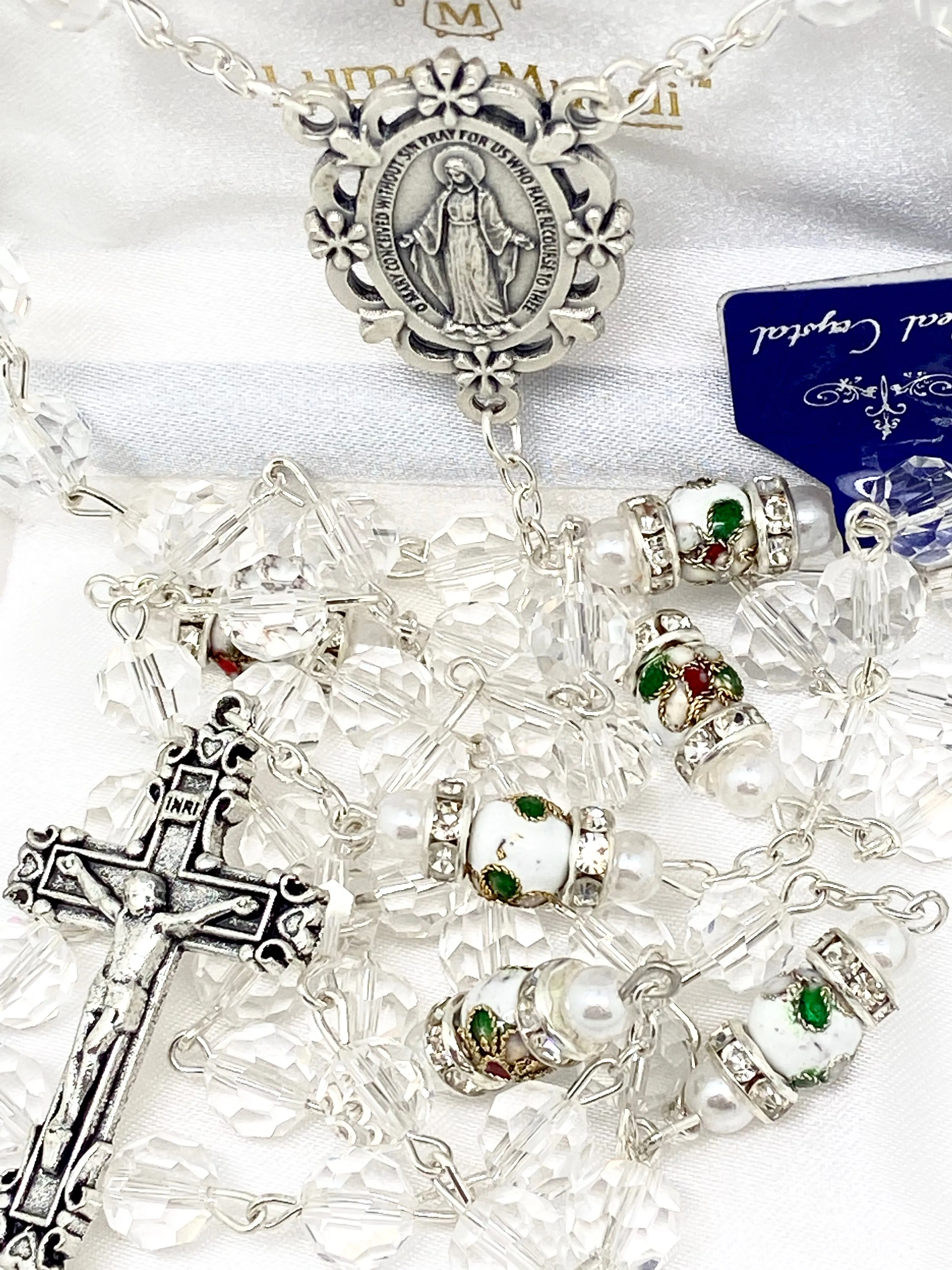 Clear Genuine Crystal and Cloisonné Rondelle Rosary