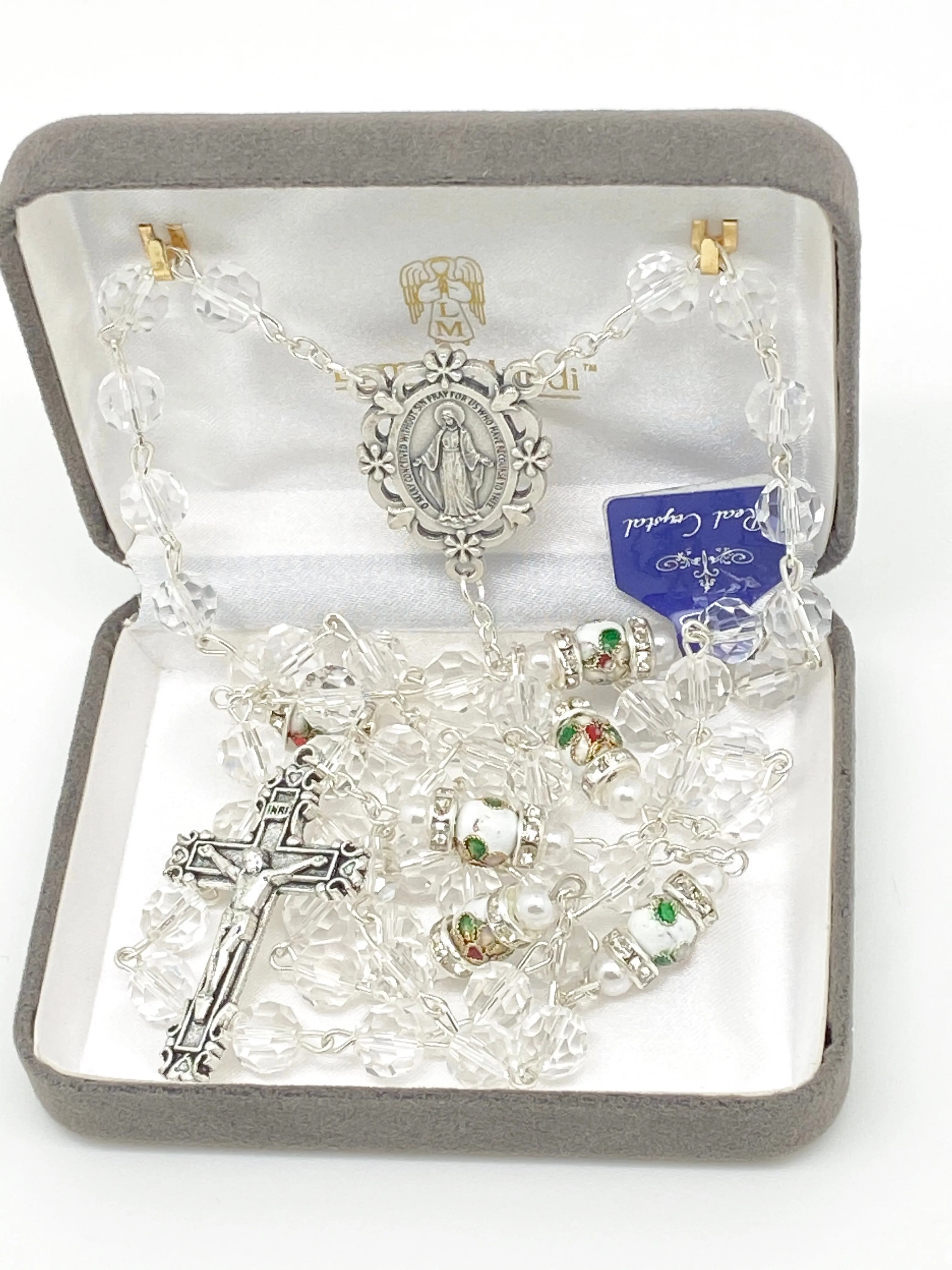 Clear Genuine Crystal and Cloisonné Rondelle Rosary