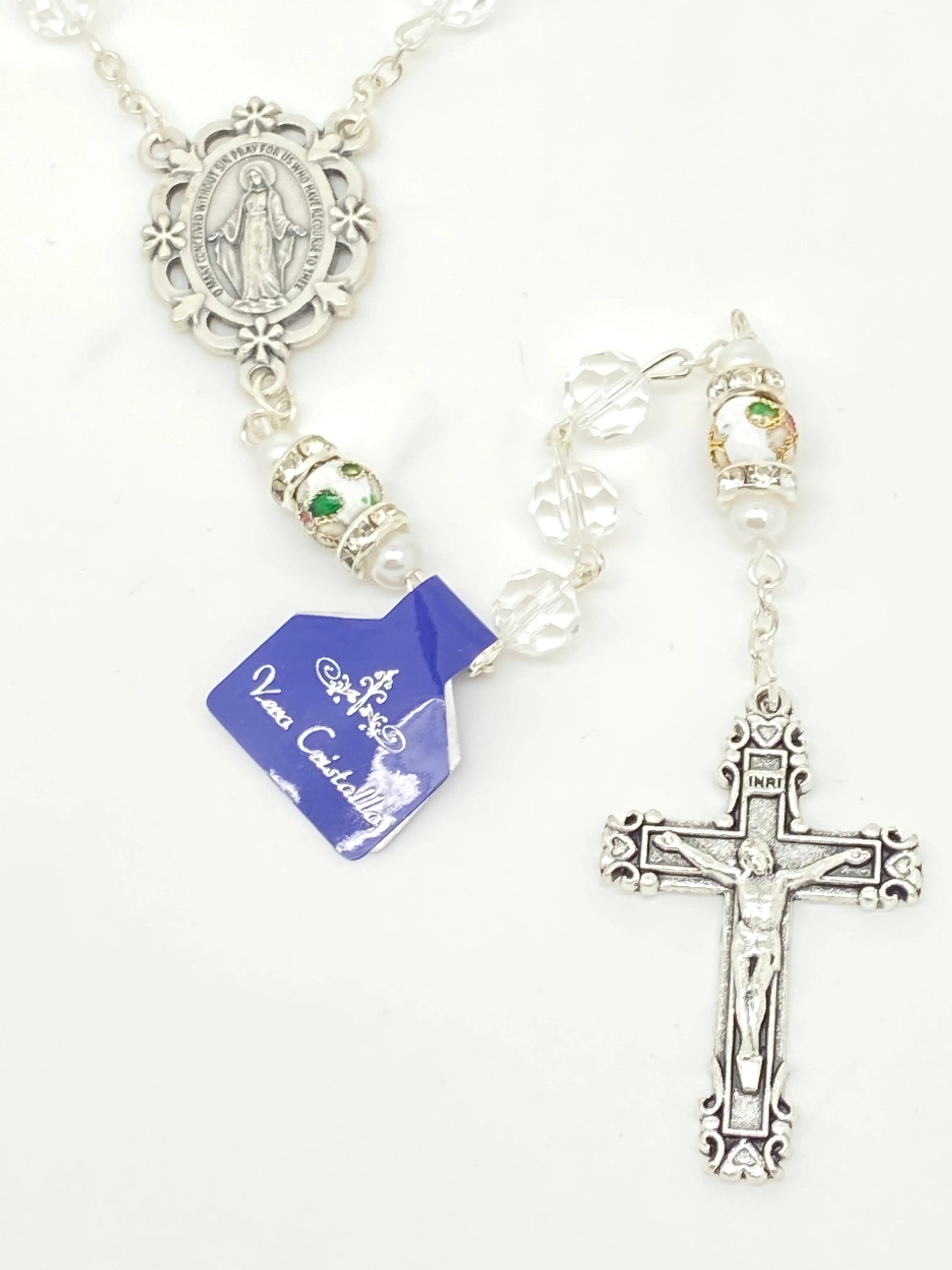 Clear Genuine Crystal and Cloisonné Rondelle Rosary