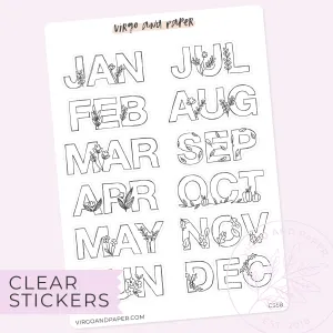 Clear Hand Drawn Floral Jan-Dec Monthly Labels