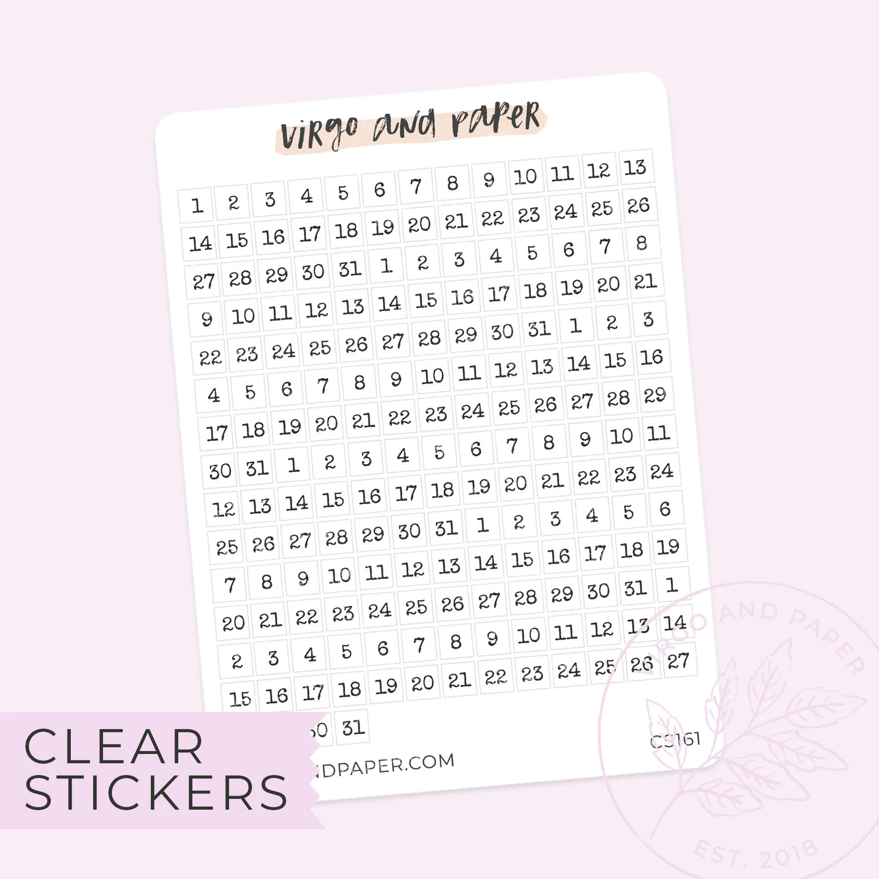 Clear Numbers 1-31 Planner Stickers
