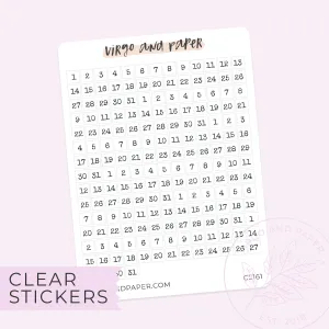 Clear Numbers 1-31 Planner Stickers