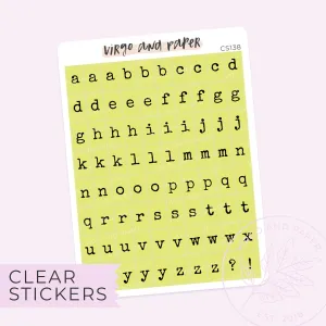Clear Typewriter Alphabet Stickers - Neon