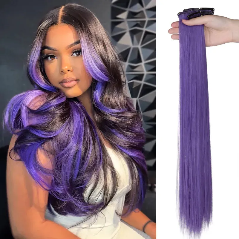Clip In Seamless Reusable Hair Extensions Colored Silky Straight Human Hair 10Pcs/25g