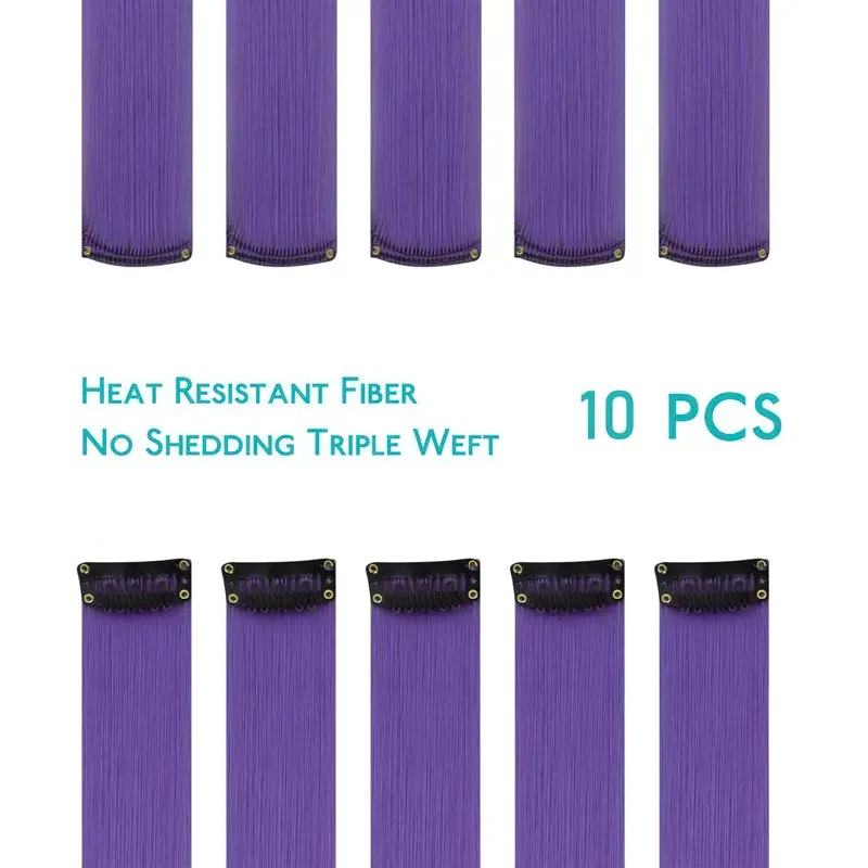 Clip In Seamless Reusable Hair Extensions Colored Silky Straight Human Hair 10Pcs/25g