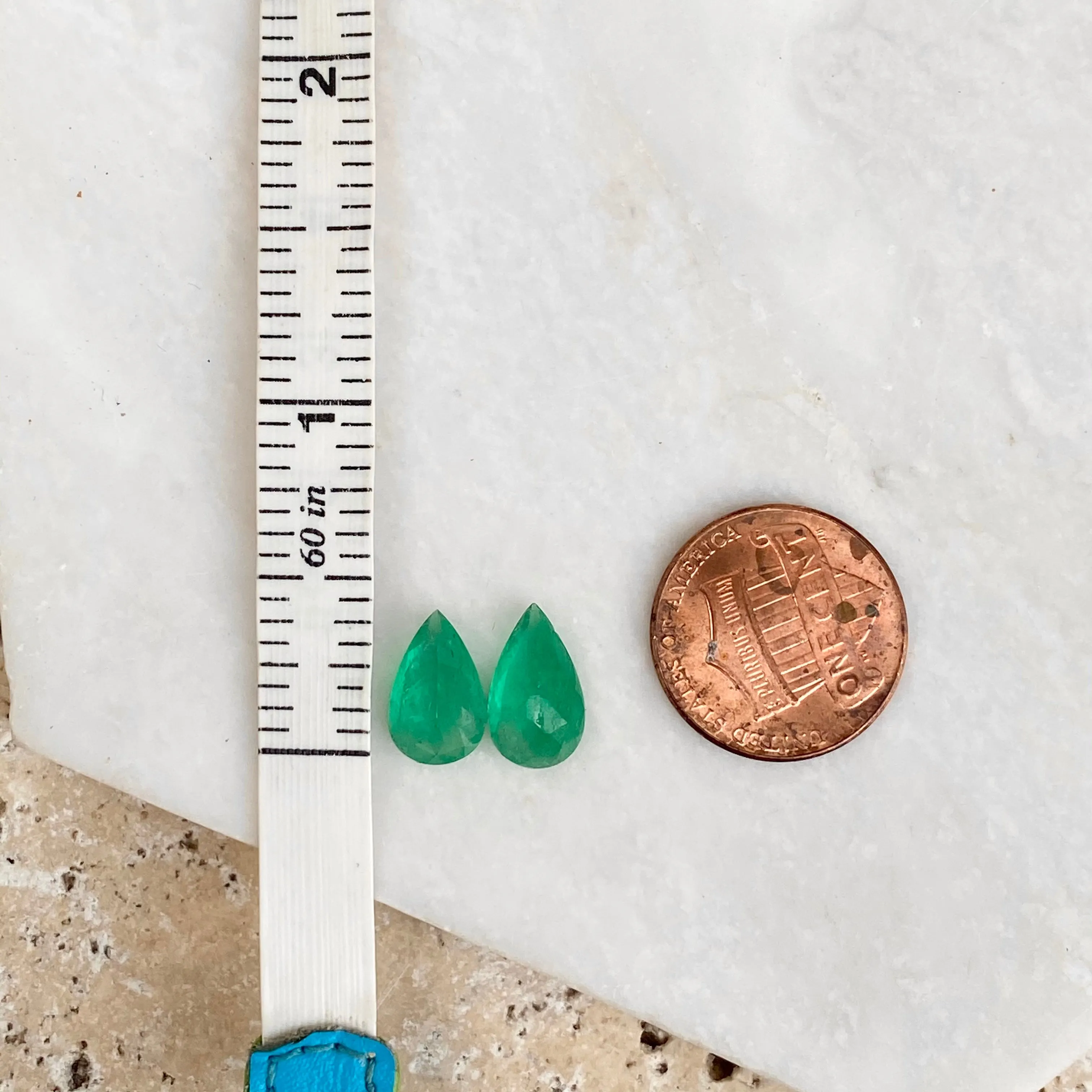 Colombian Emerald Cut Pear Shape Loose Emerald Pair 3.71 CT