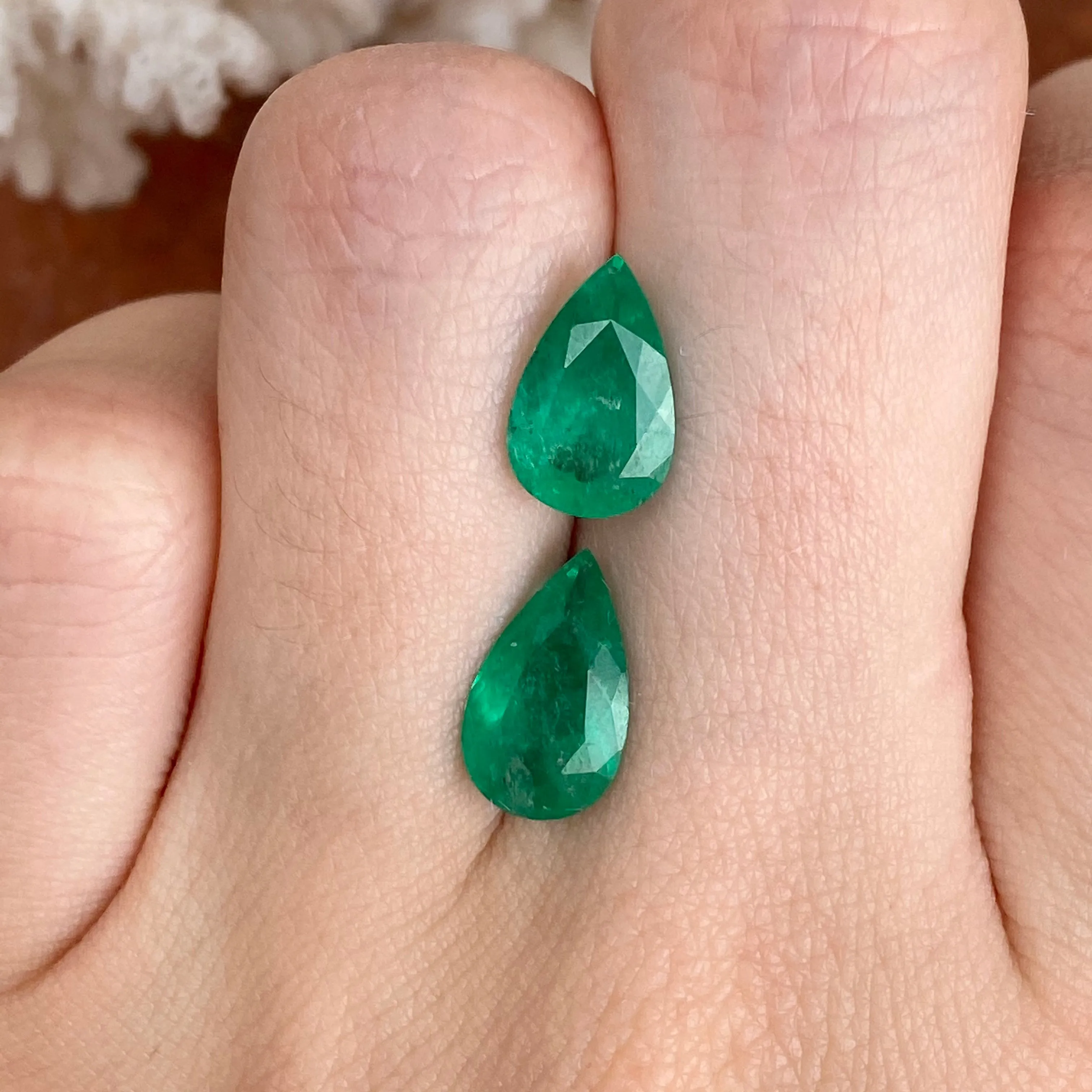 Colombian Emerald Cut Pear Shape Loose Emerald Pair 3.71 CT