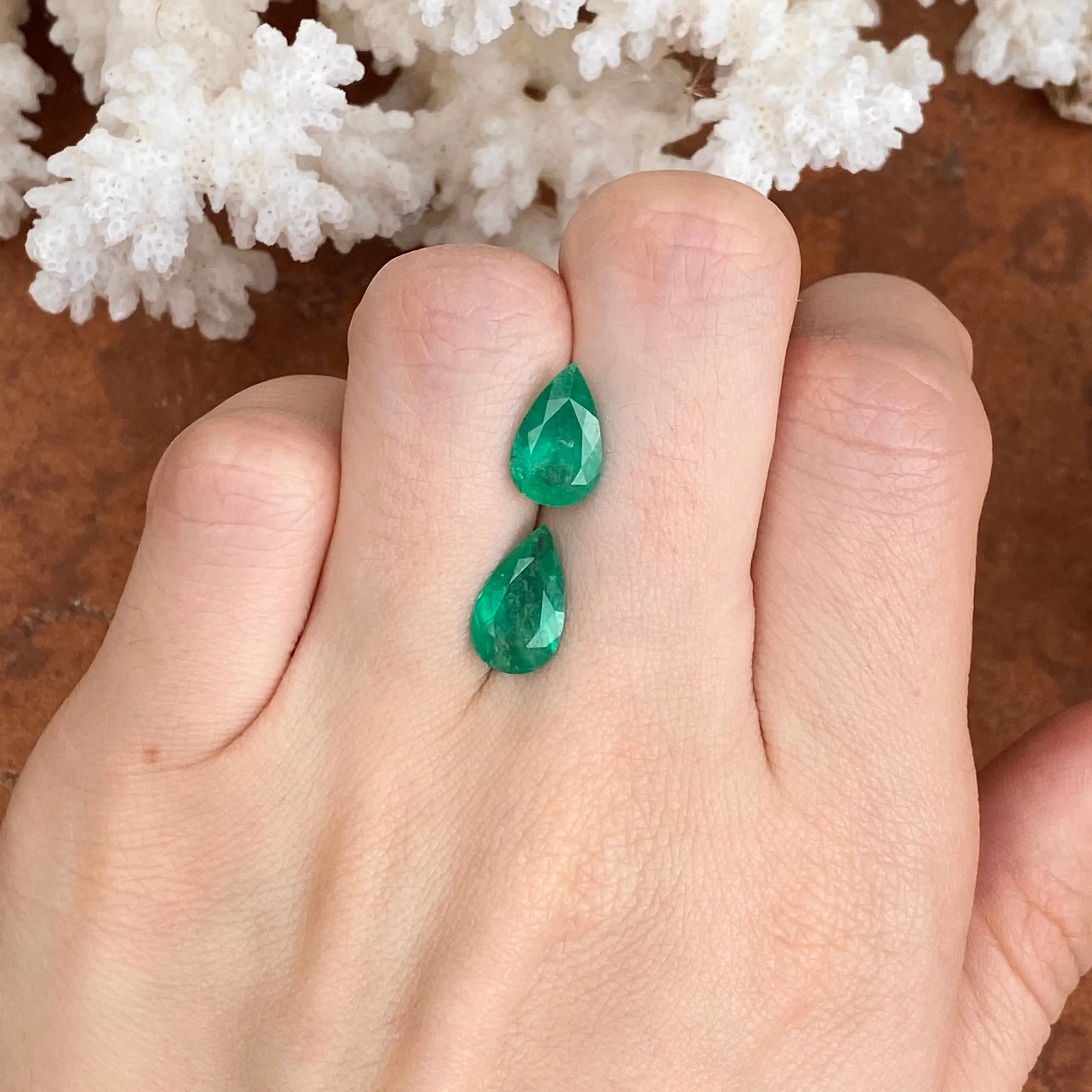 Colombian Emerald Cut Pear Shape Loose Emerald Pair 3.71 CT