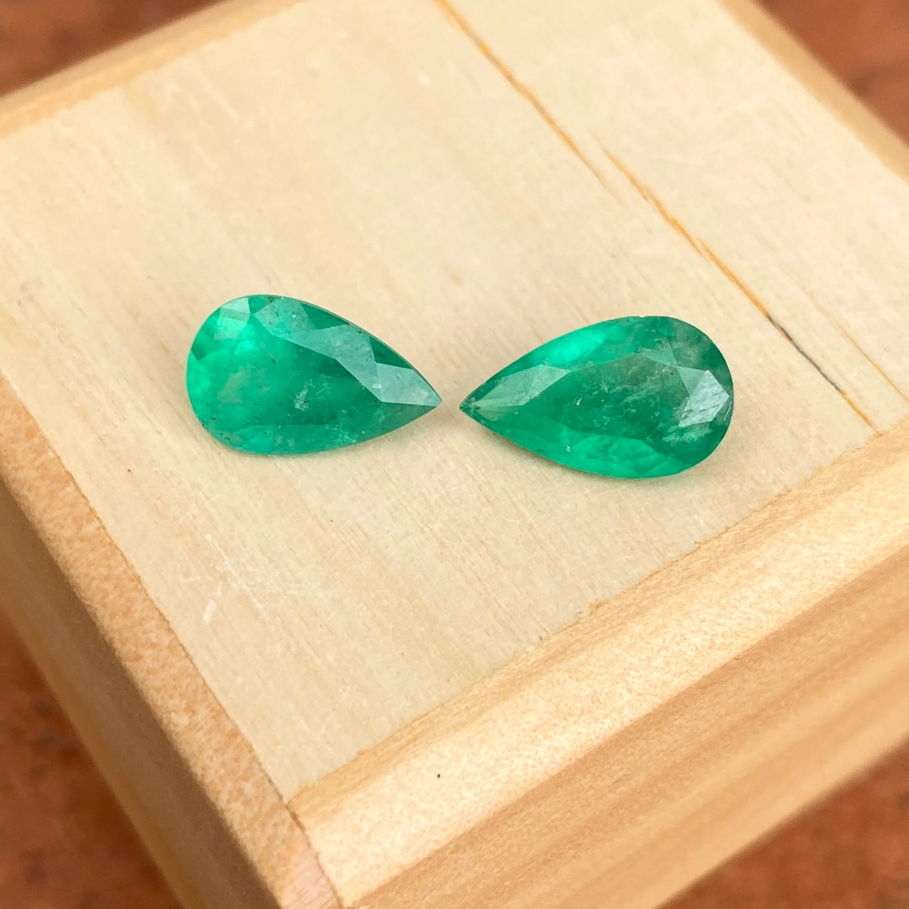 Colombian Emerald Cut Pear Shape Loose Emerald Pair 3.71 CT