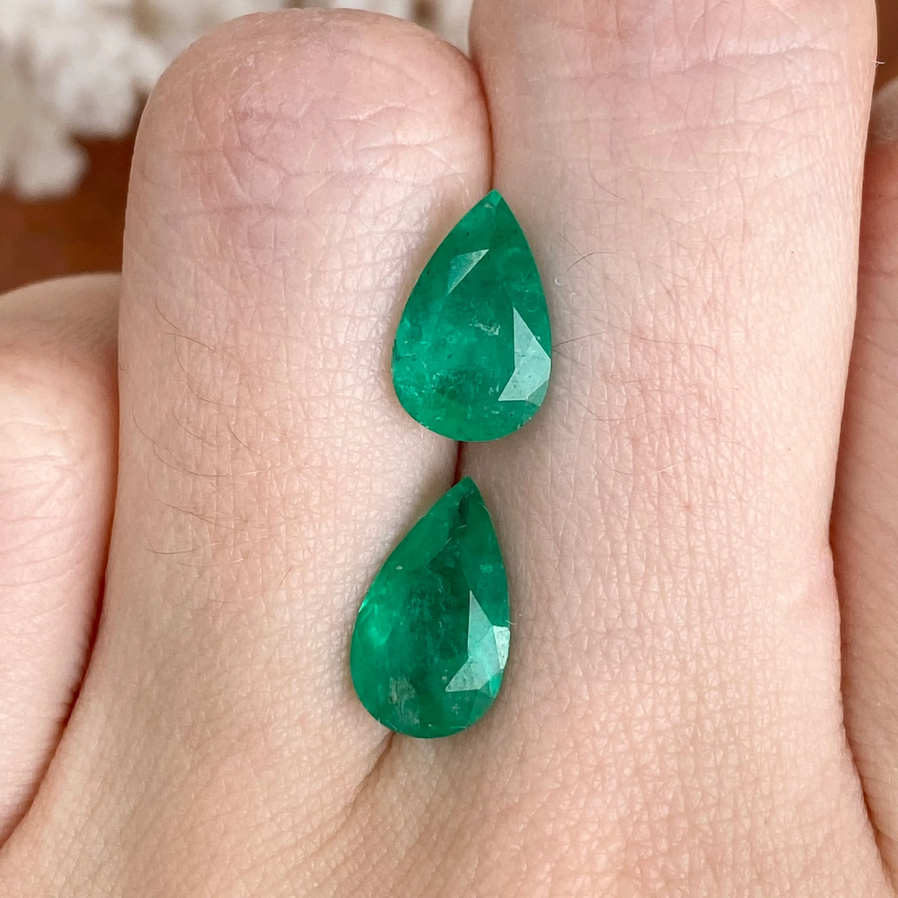 Colombian Emerald Cut Pear Shape Loose Emerald Pair 3.71 CT