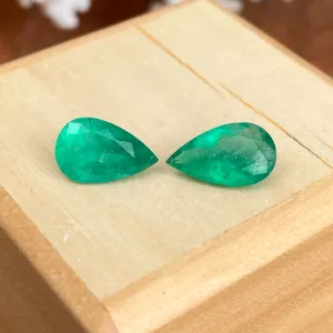 Colombian Emerald Cut Pear Shape Loose Emerald Pair 3.71 CT