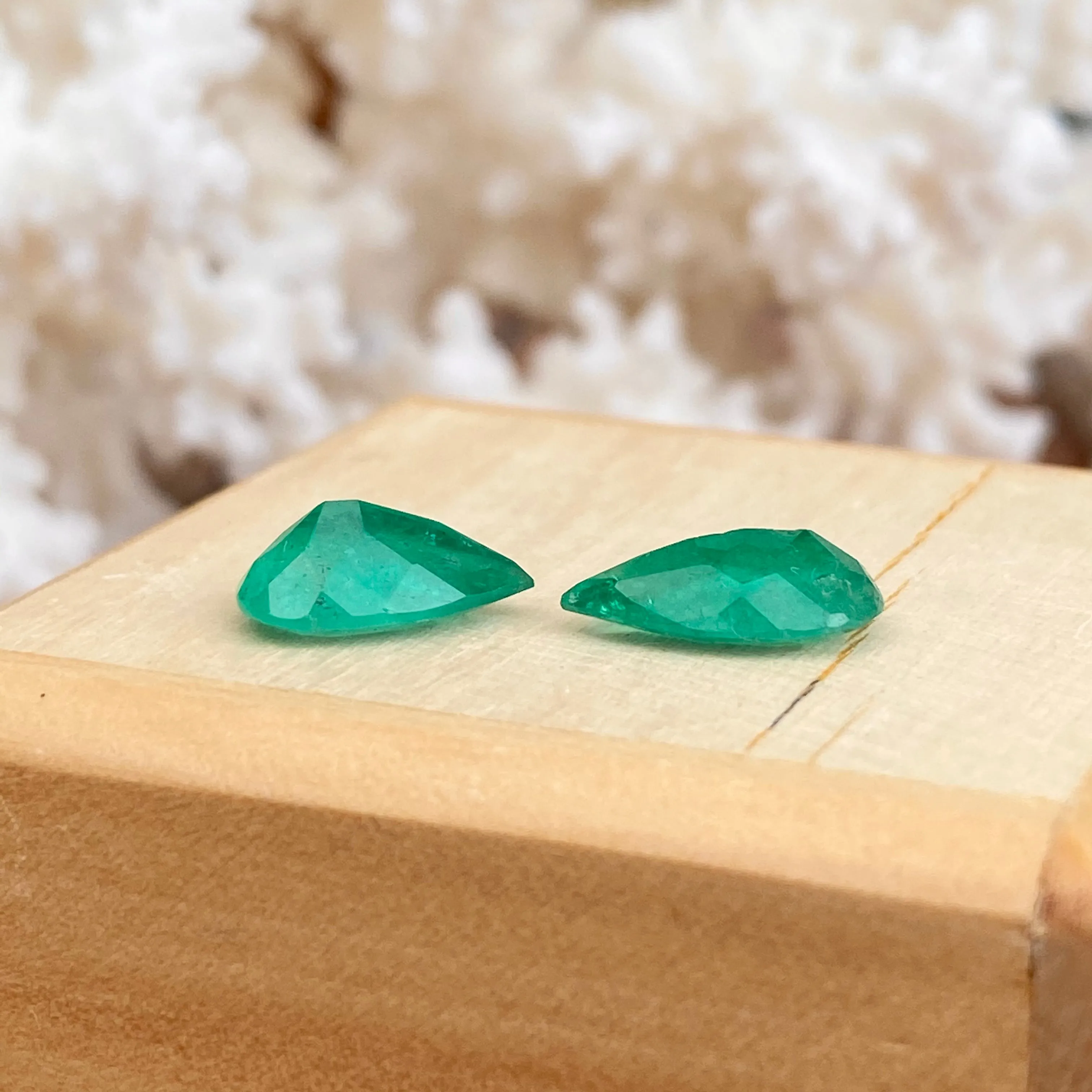 Colombian Emerald Cut Pear Shape Loose Emerald Pair 3.71 CT