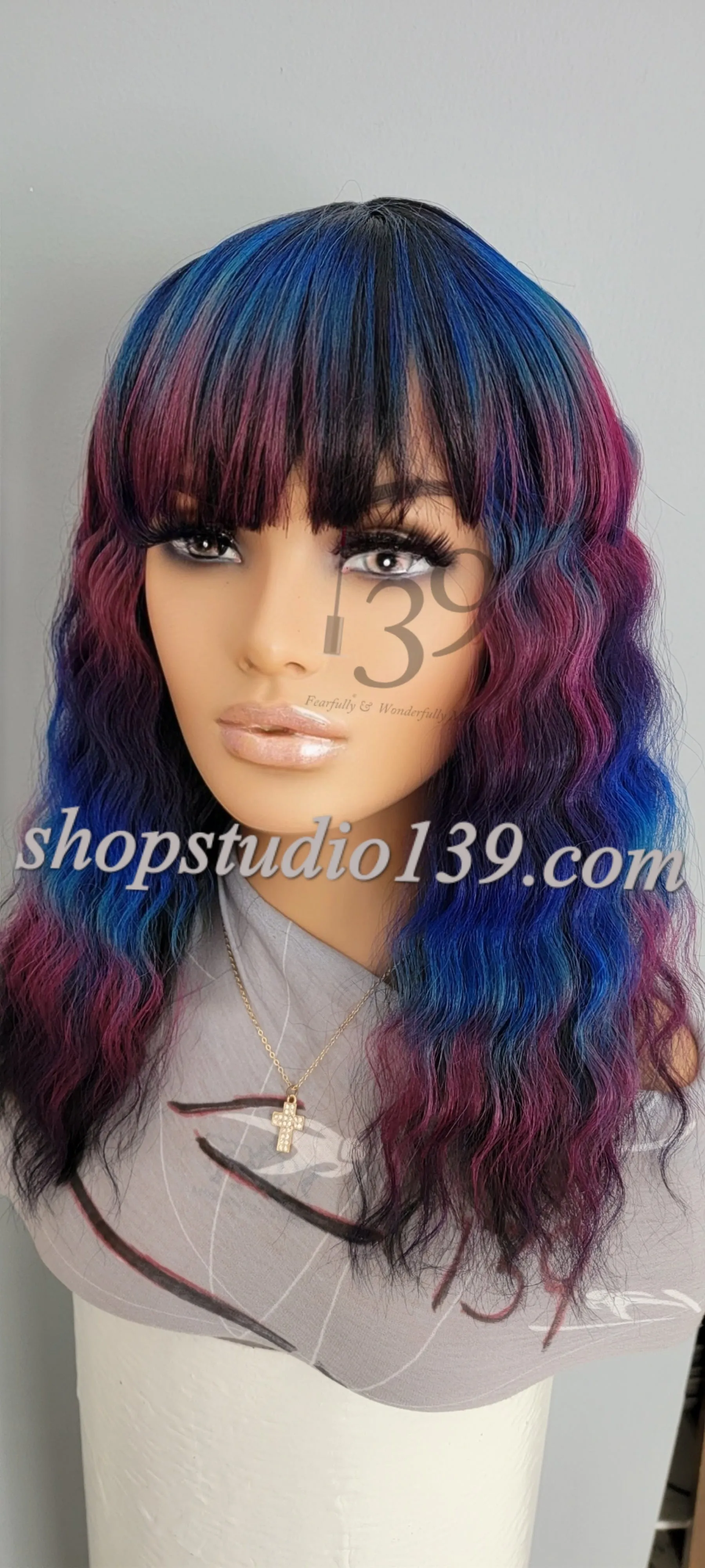 Color block wavy bang wig