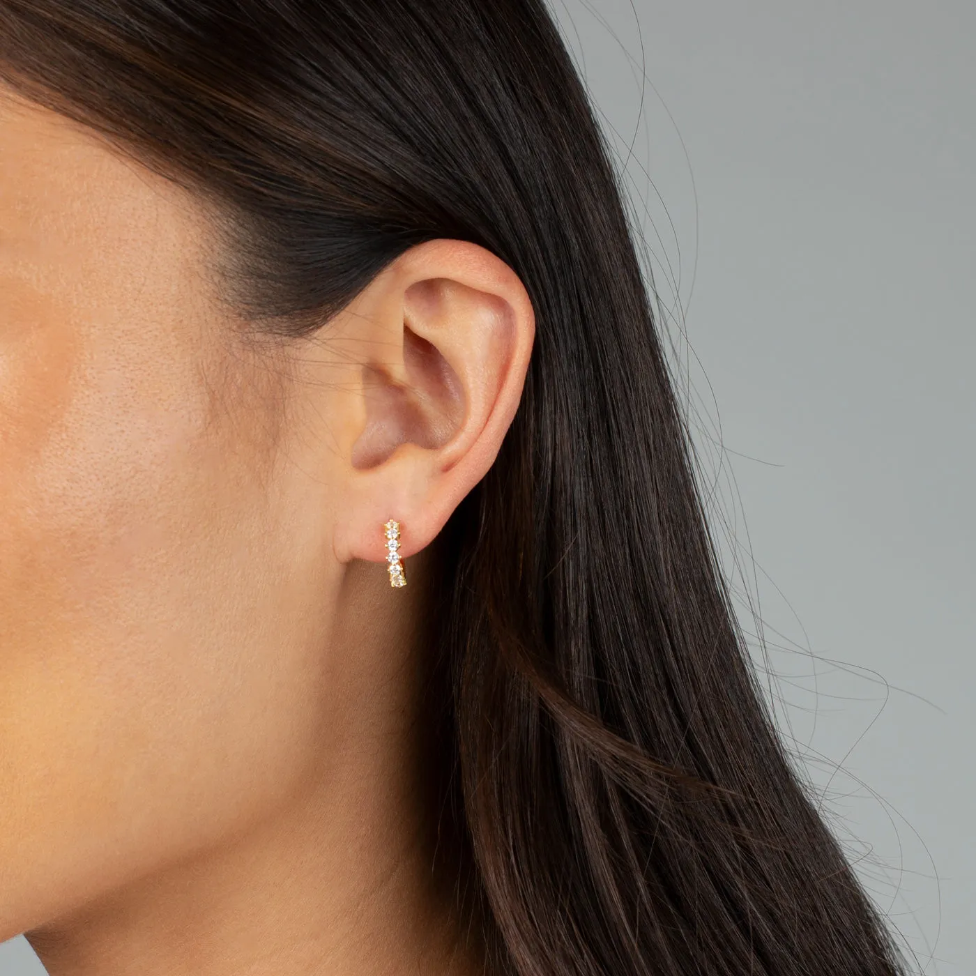Colored Diagonal Embedded Huggie Earring