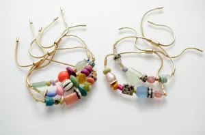 Colorful beaded bracelet, gold pull bracelet, gemstone bracelet, stackable bracelets bridesmaid gift, colorful jewelry, colorful jewelry