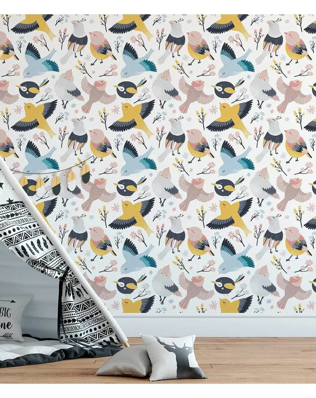 Colorful Birds Kids Print Removable Wallpaper