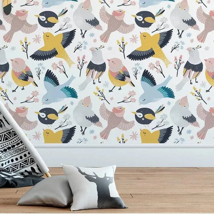 Colorful Birds Kids Print Removable Wallpaper