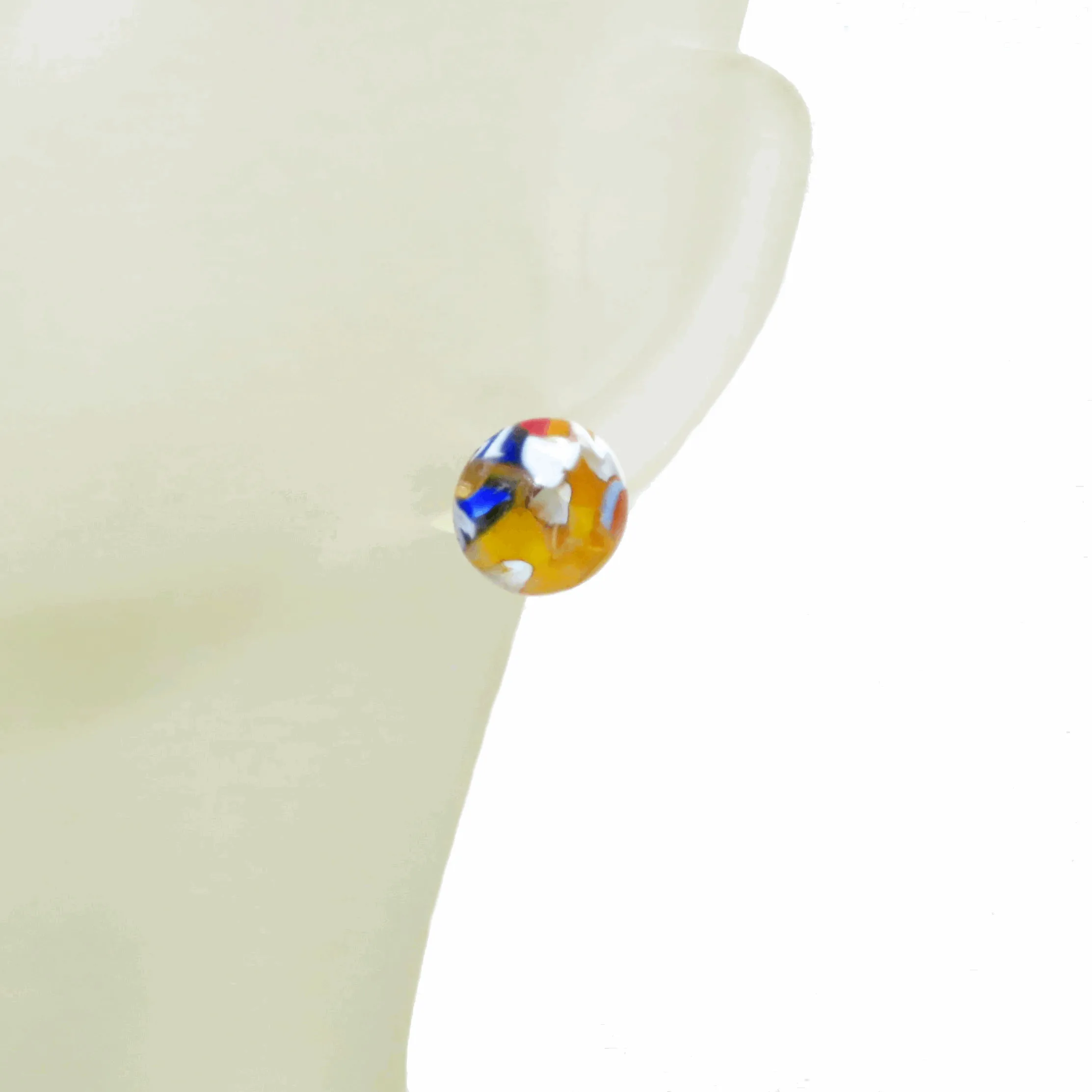 Colorful Klimt Style Murano Glass Stud Earrings - Sterling Post Earrings