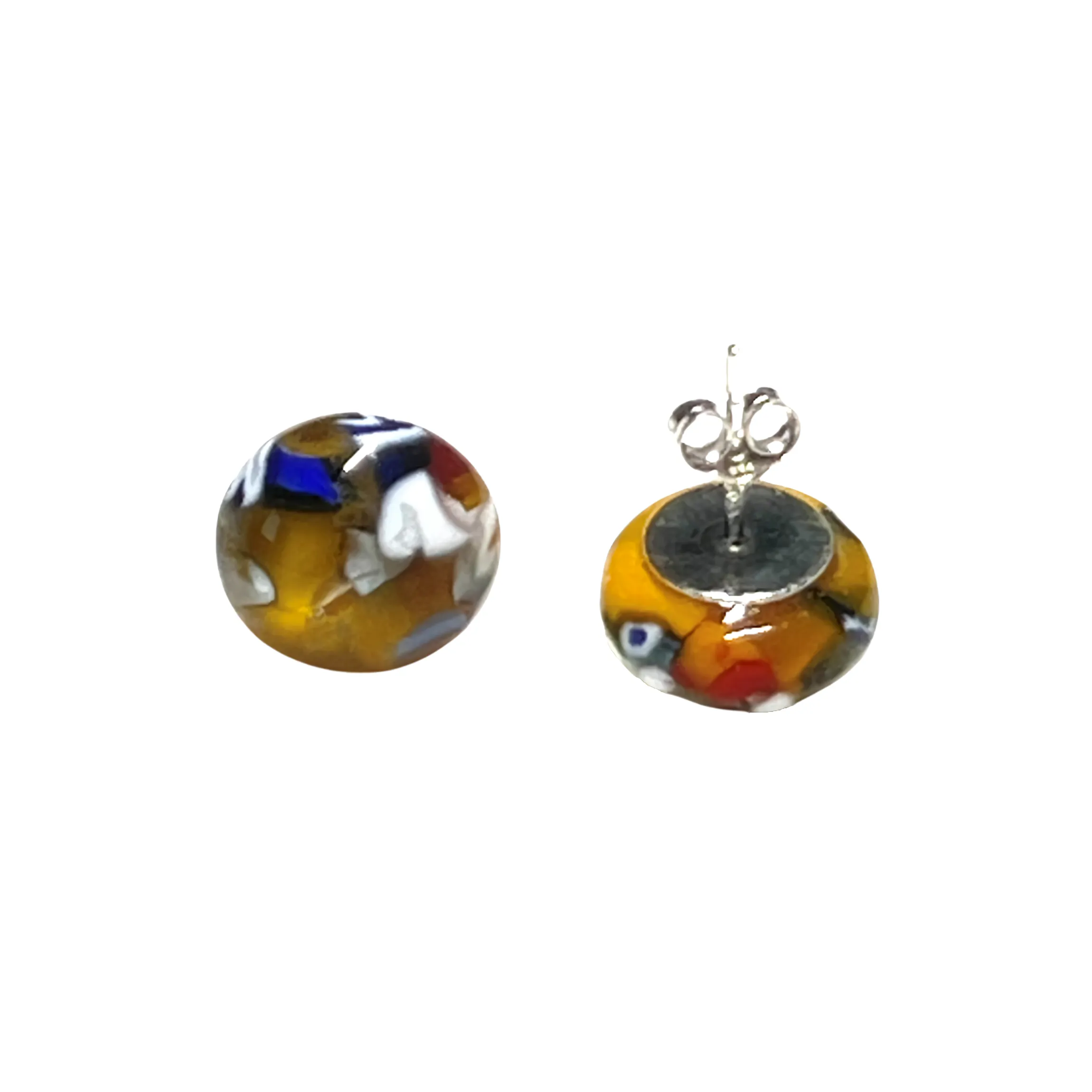 Colorful Klimt Style Murano Glass Stud Earrings - Sterling Post Earrings