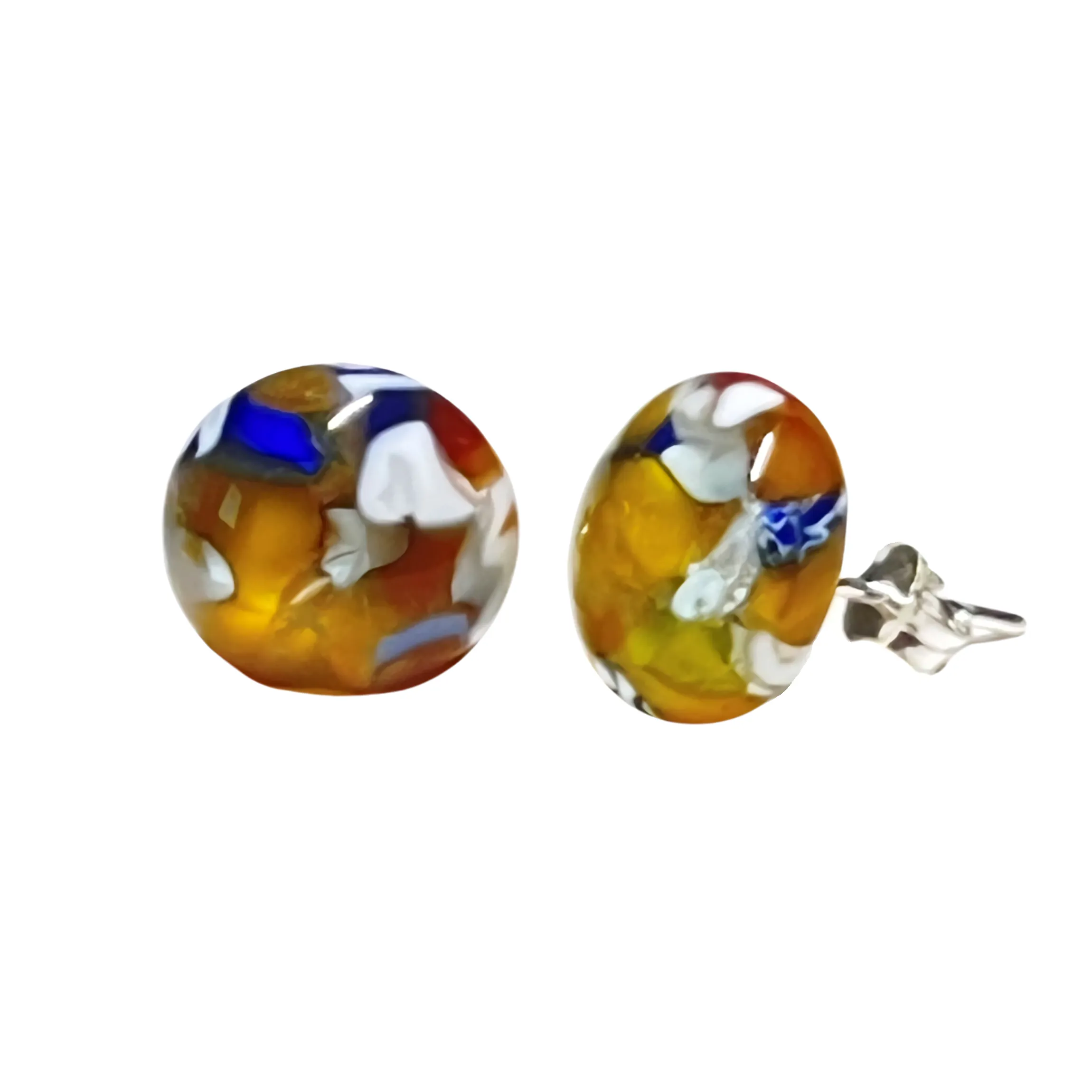 Colorful Klimt Style Murano Glass Stud Earrings - Sterling Post Earrings