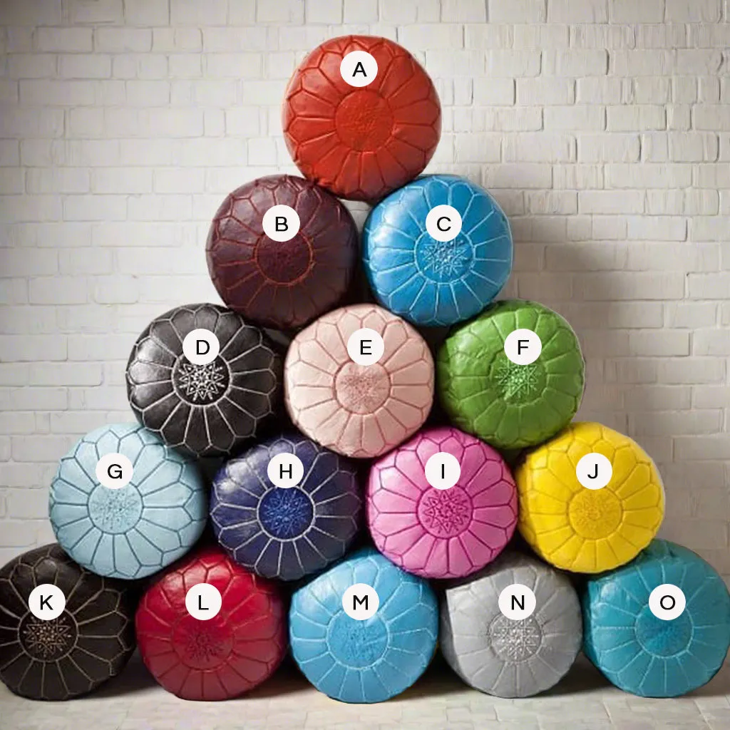 Colorful Moroccan Round Leather Pouf