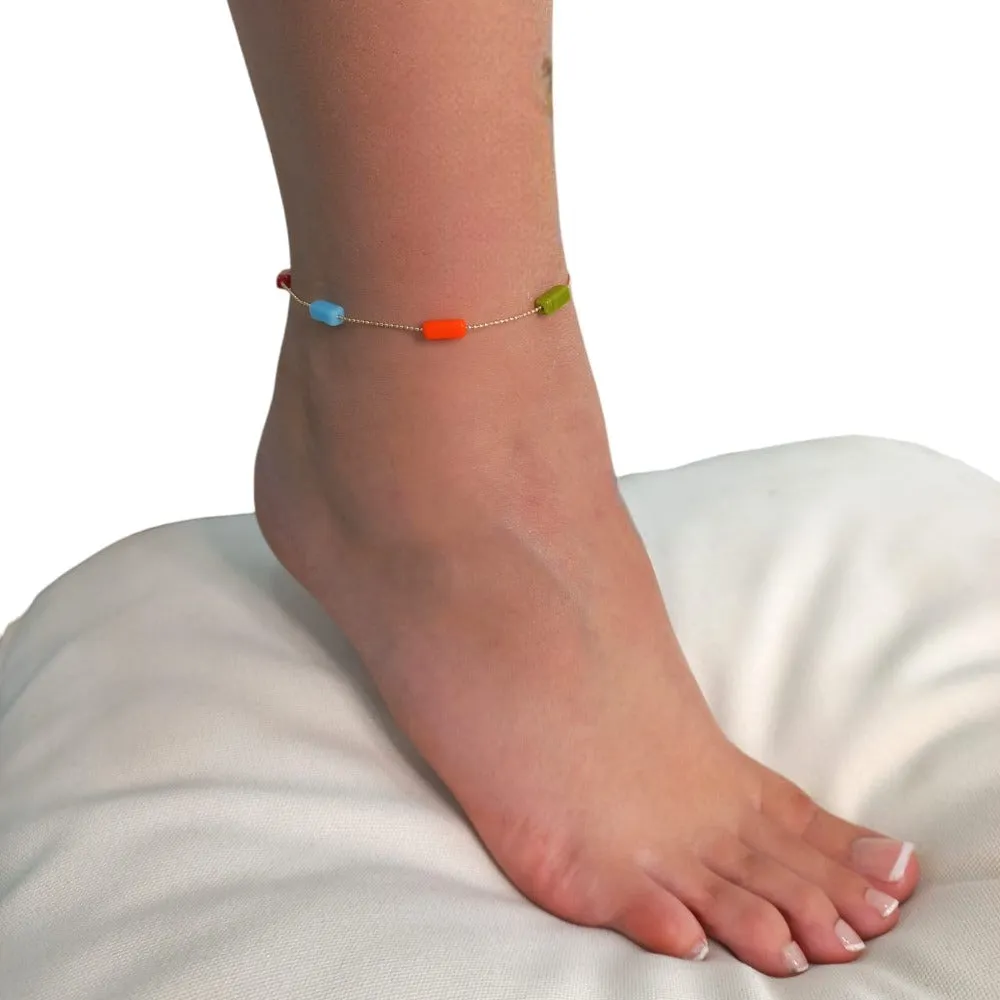 Colorful Rectangular Bead Chain Anklet