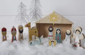 Colorful Wooden Nativity Set