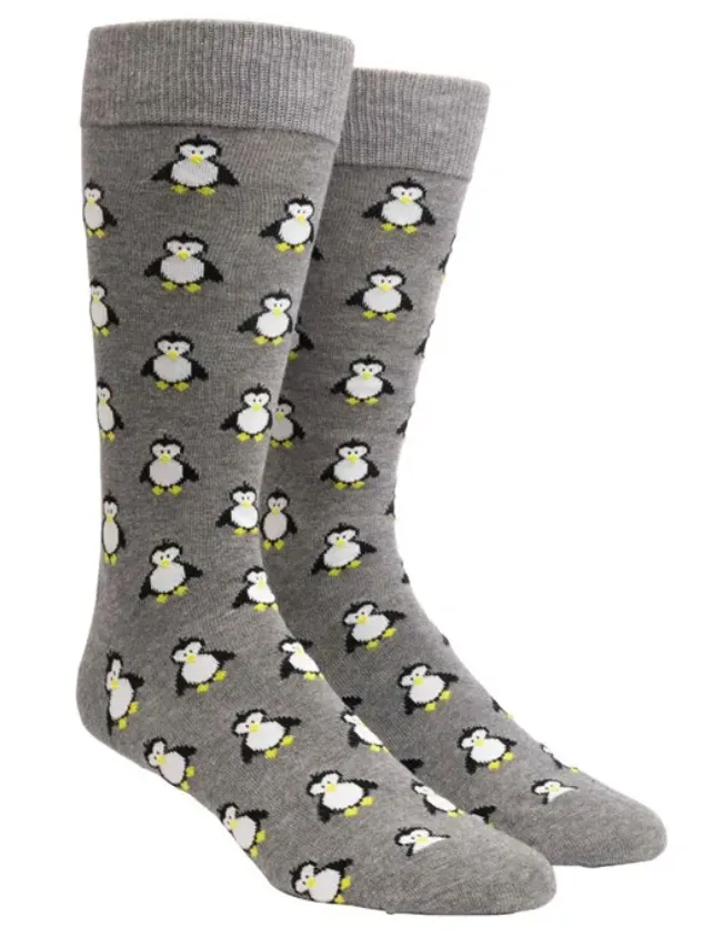 Cool Penguins Charcoal Dress Socks