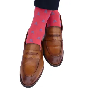 Coral with Azure Blue Skull and Crossbone Cotton Sock