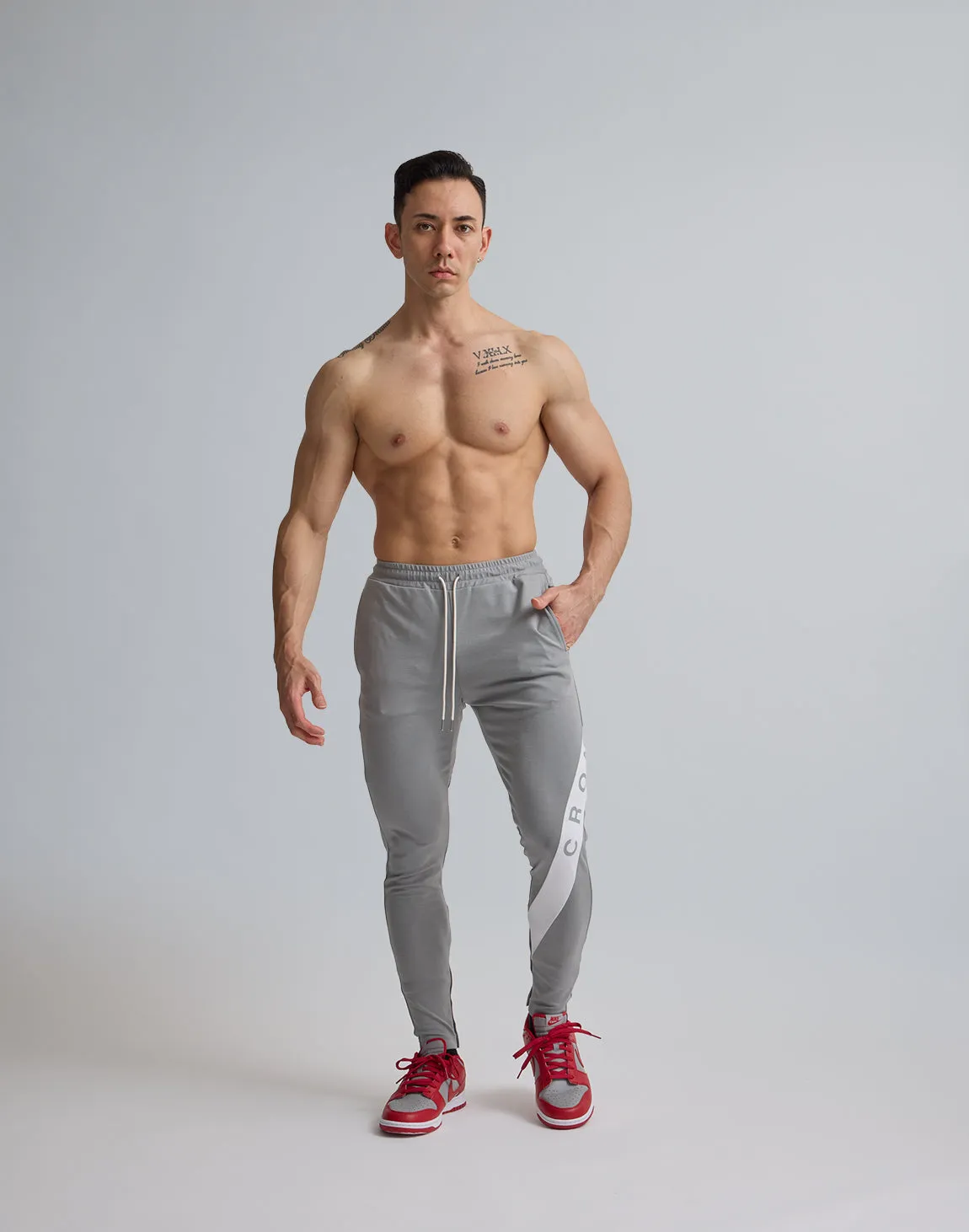 CRONOS DIAGONAL LINE LONGPANTS【GRAY】