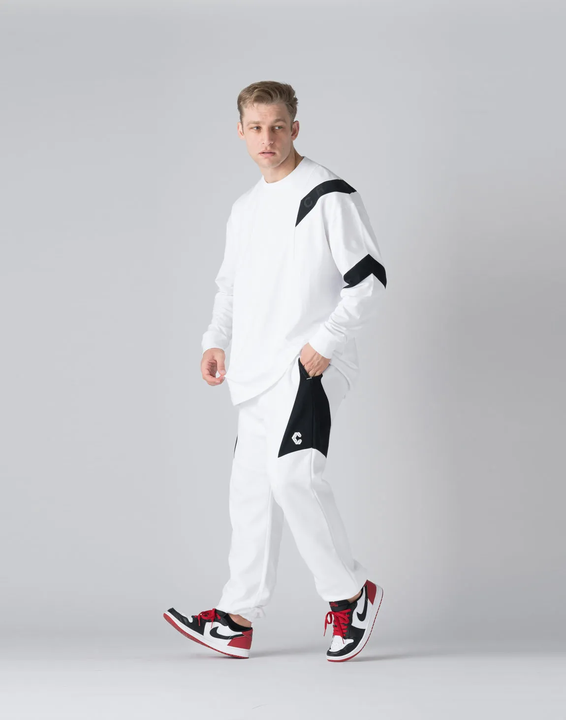CRONOS Diagonal line paneling long Sleeve【WHITE】