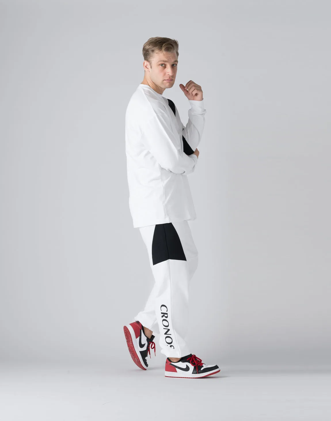 CRONOS Diagonal line paneling long Sleeve【WHITE】