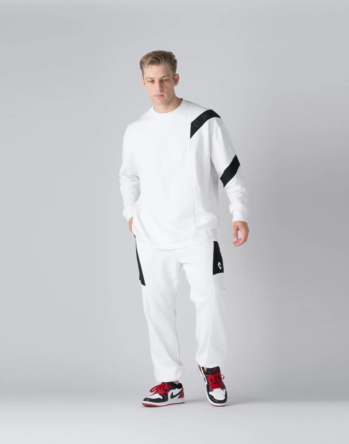 CRONOS Diagonal line paneling long Sleeve【WHITE】