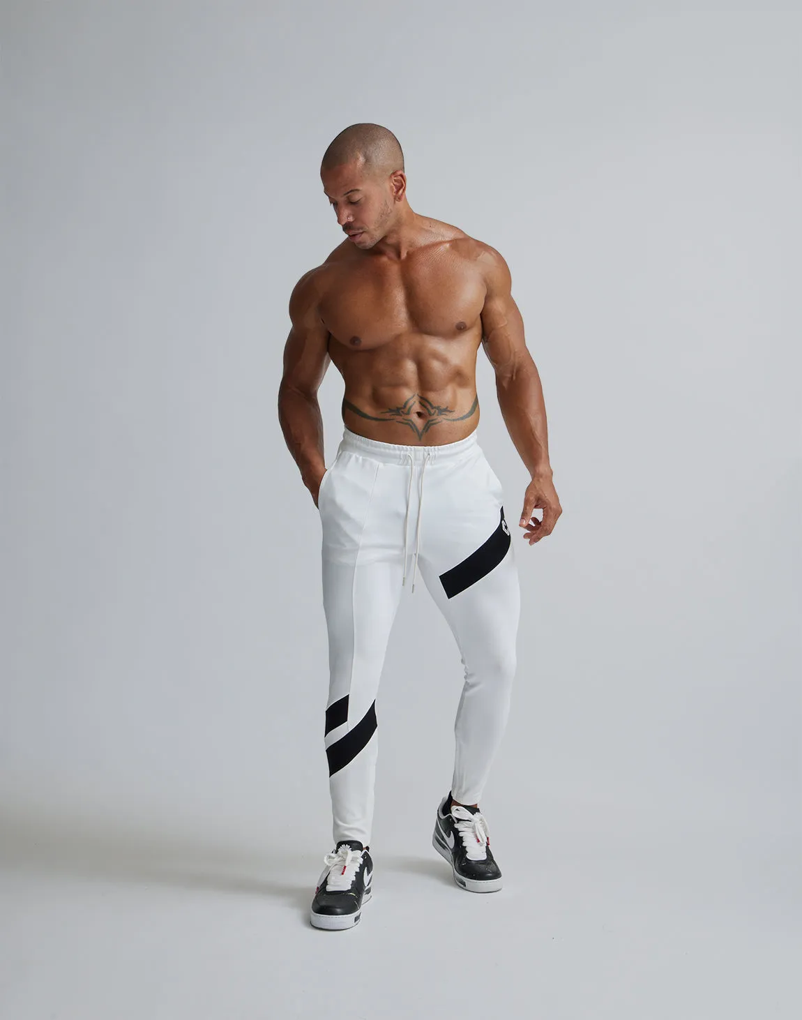 CRONOS DIAGONAl STRIPE LONGPANTS【WHITE】