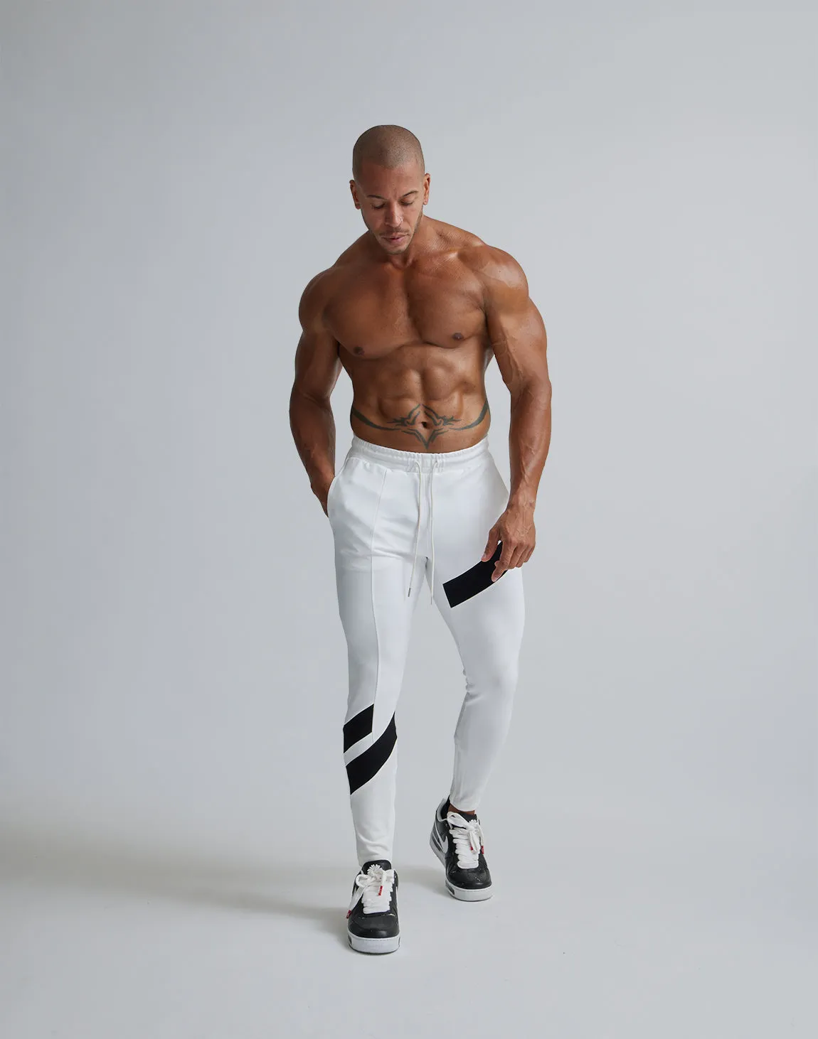 CRONOS DIAGONAl STRIPE LONGPANTS【WHITE】