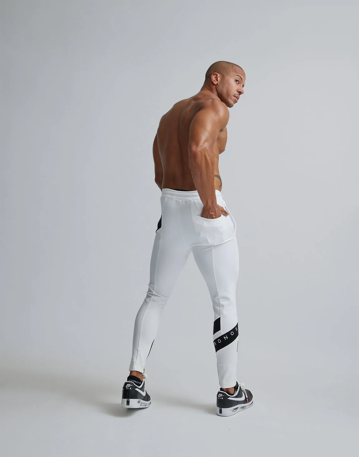 CRONOS DIAGONAl STRIPE LONGPANTS【WHITE】