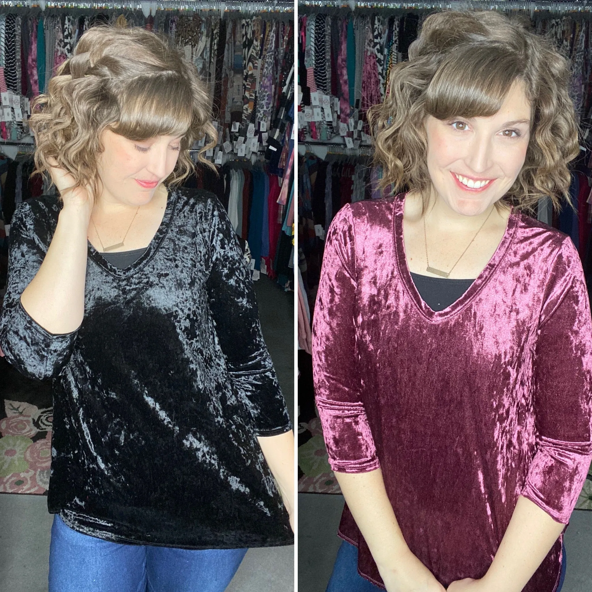 Crushed Velvet V-Neck | 2 Colors