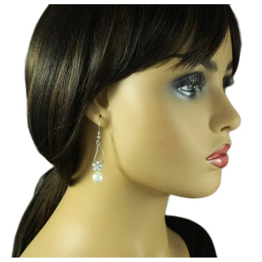 Crystal Flower with Dangling Pearl Pierced Earring - PRE709