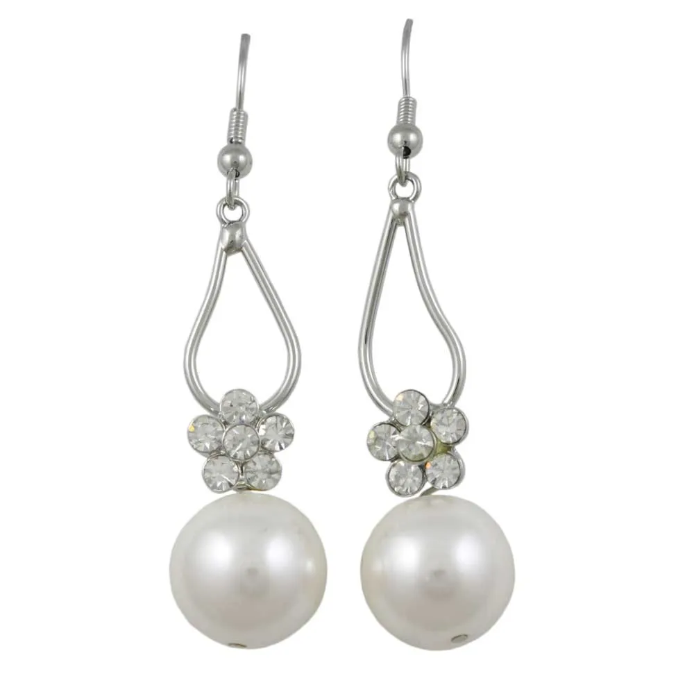 Crystal Flower with Dangling Pearl Pierced Earring - PRE709