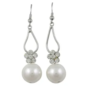 Crystal Flower with Dangling Pearl Pierced Earring - PRE709