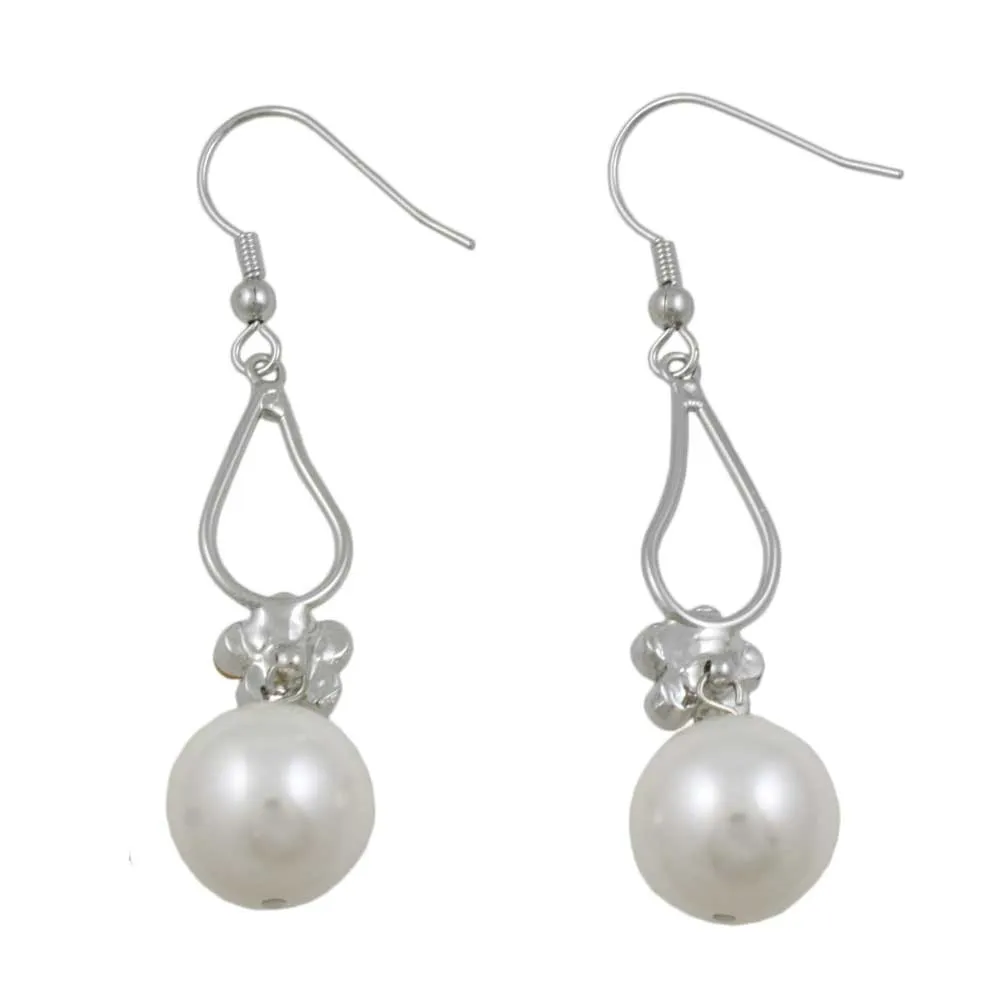 Crystal Flower with Dangling Pearl Pierced Earring - PRE709
